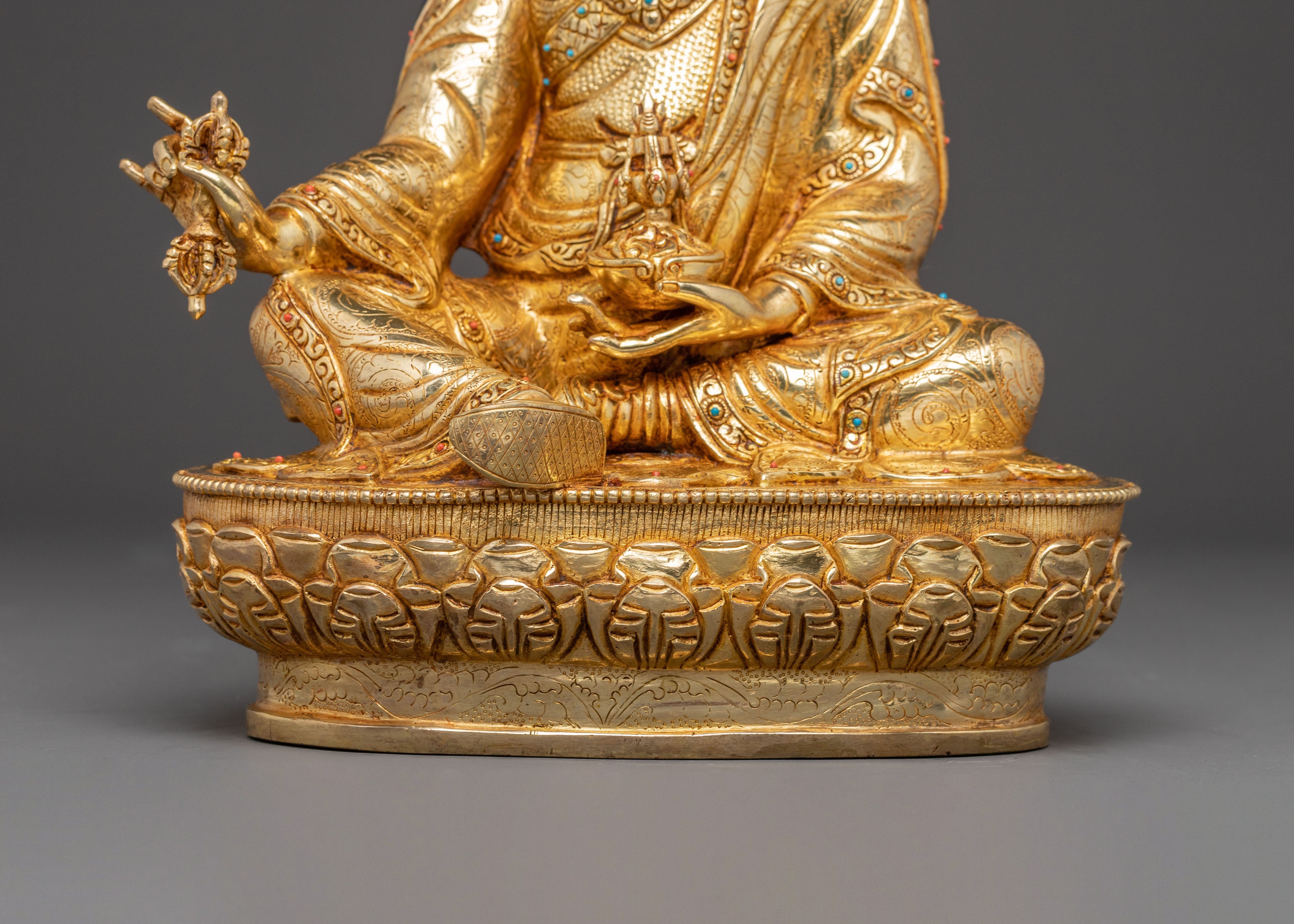 Guru Rinpoche Handcrafted Statue | 24k Gold Gilded Sculpture