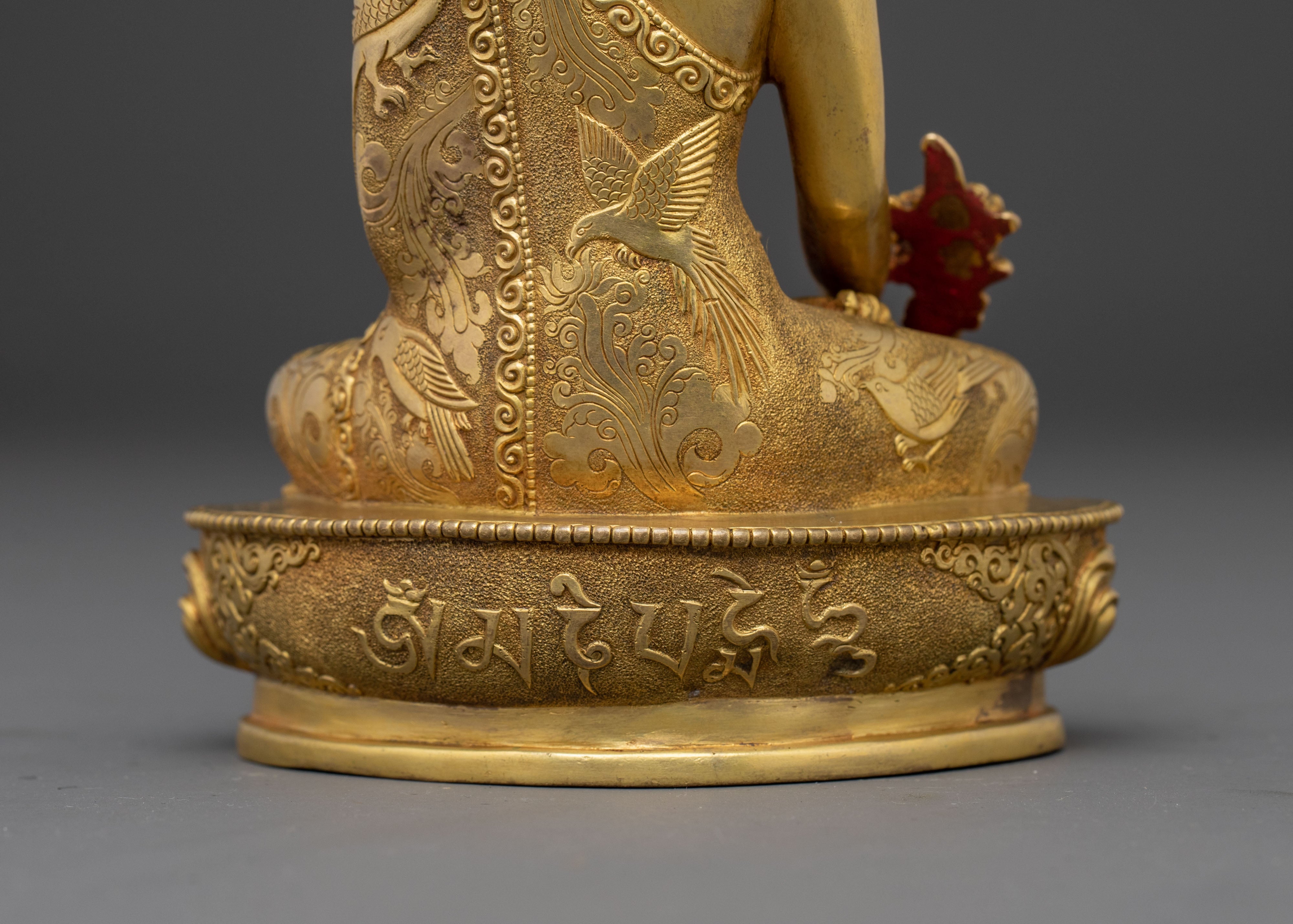 Medicine Buddha Carved Statue – 24K Gold Gilded