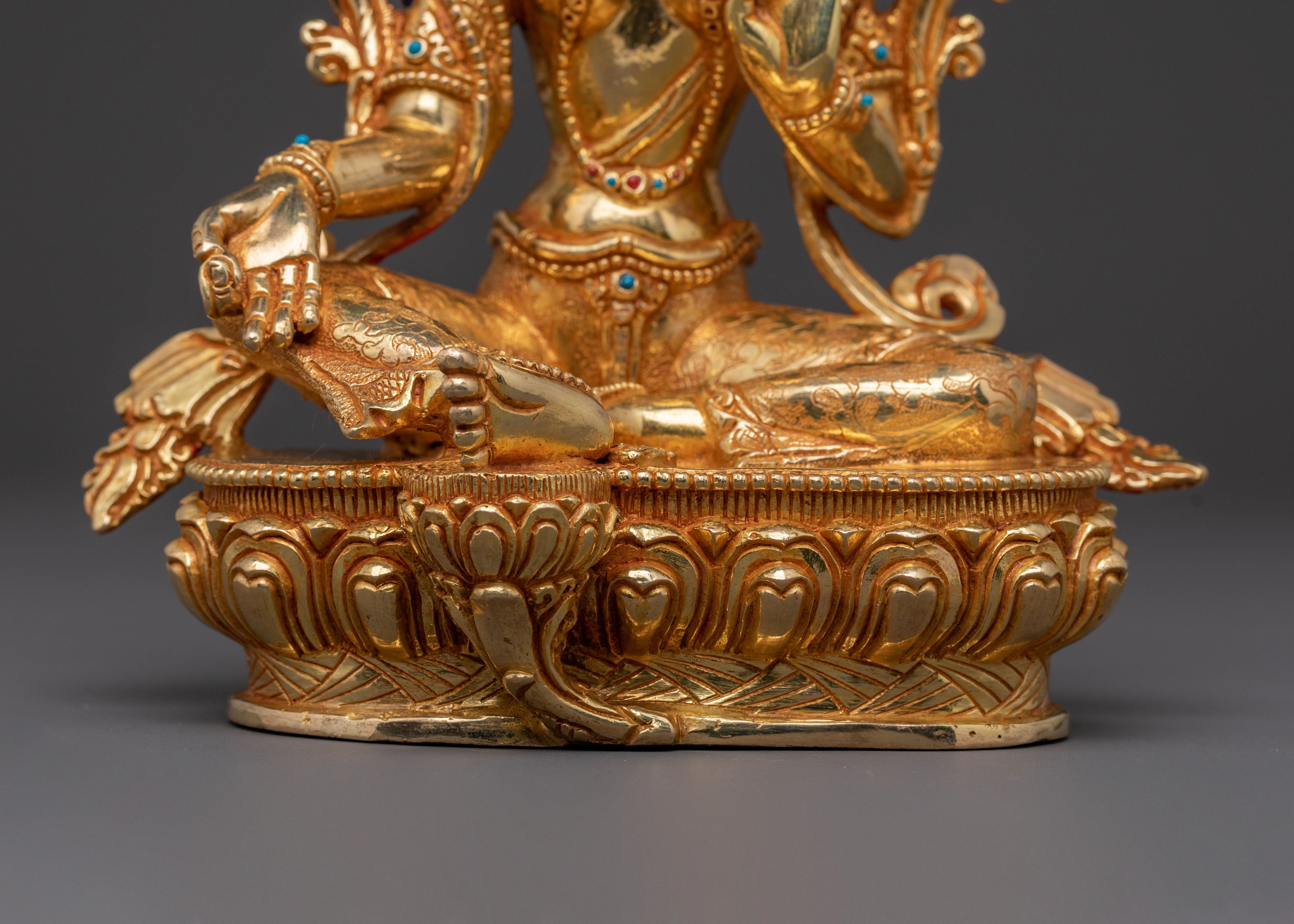 Green Tara Statue | 24K Gold Gilded Figure