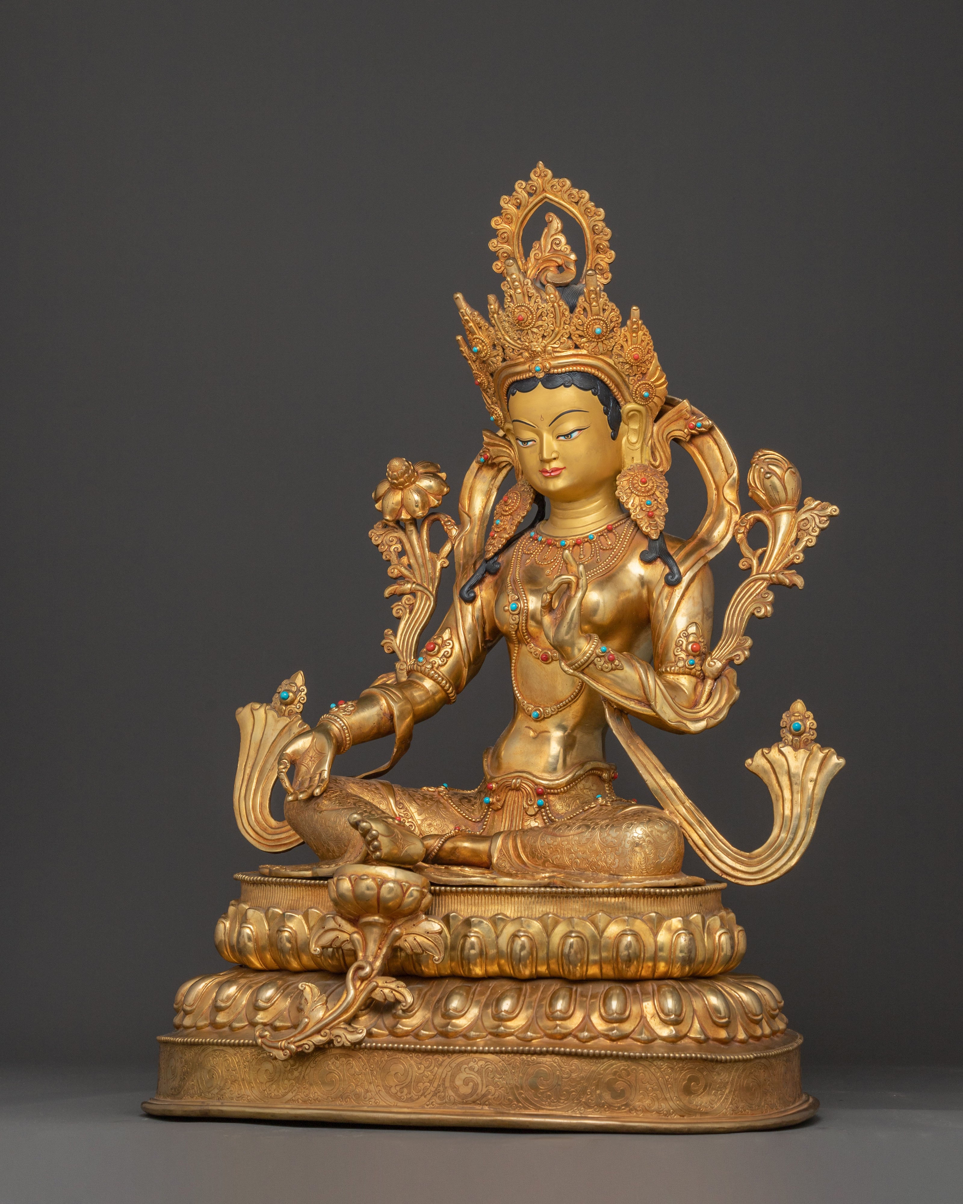 Handmade Green Tara Golden Statue | Mother of Liberation