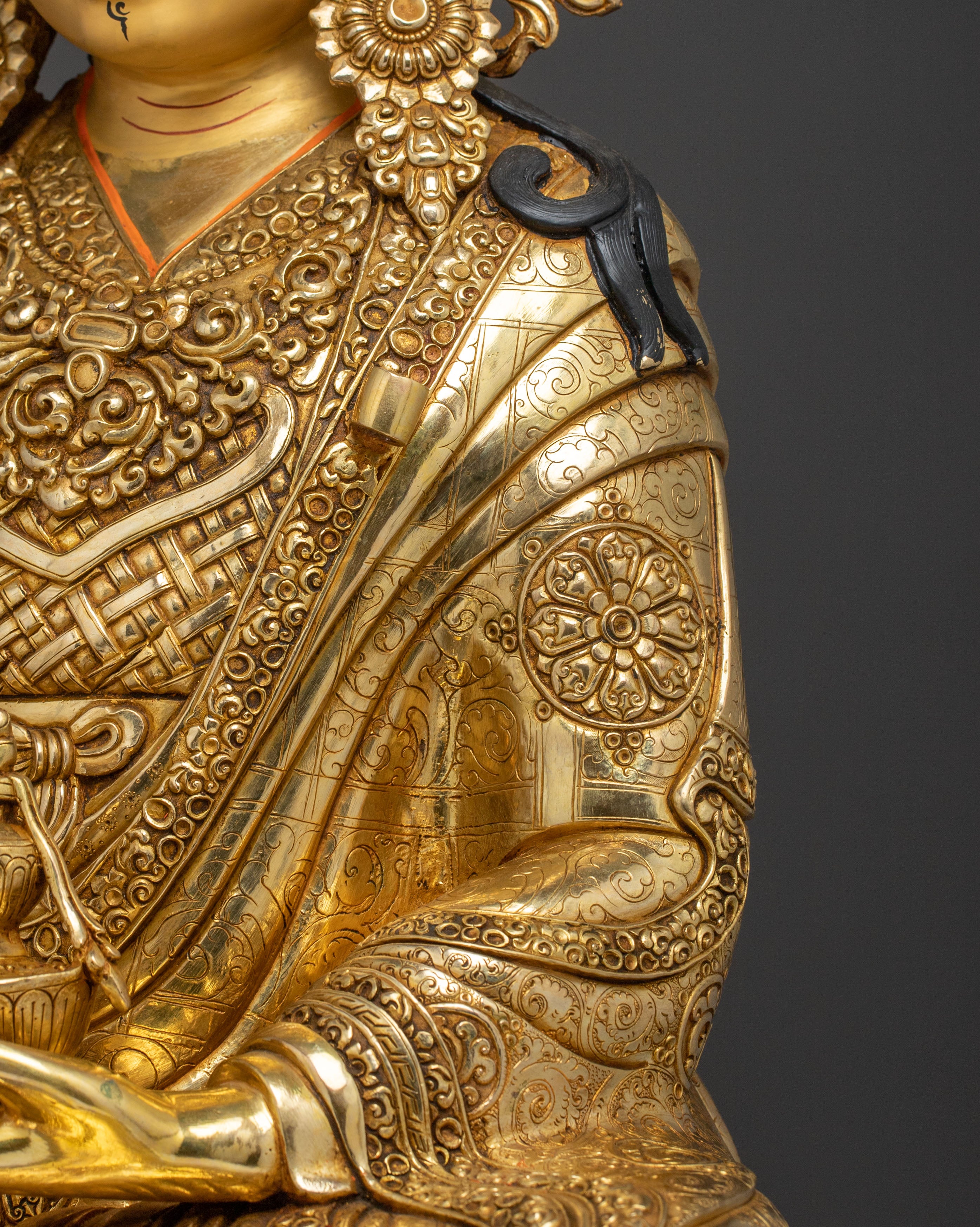 Exquisite 24K Gold Gilded Handcrafted Guru Rinpoche Spiritual Statue