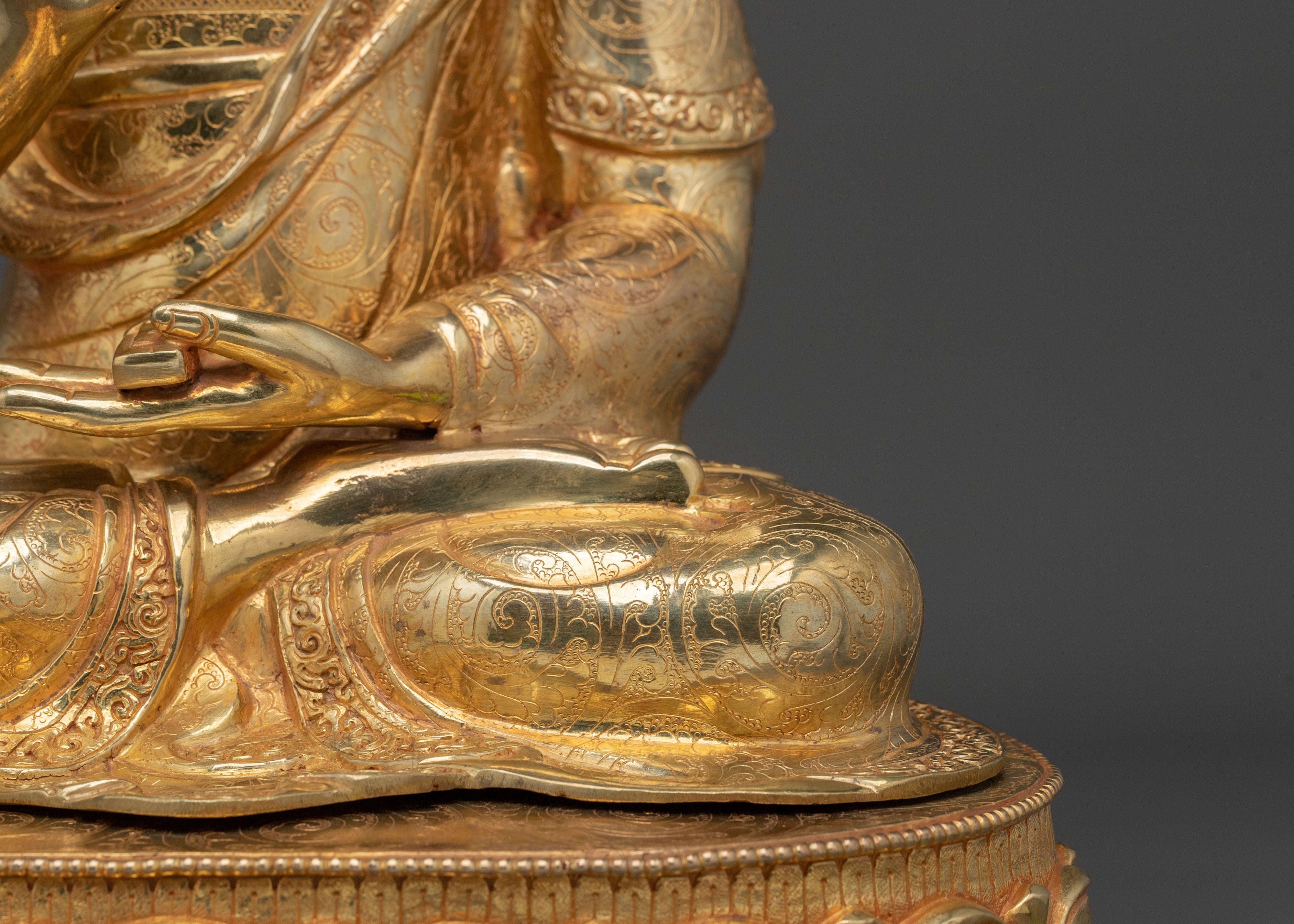 Tsongkhapa with Disciples Golden Statue Set | Buddhist Sculpture for Wisdom