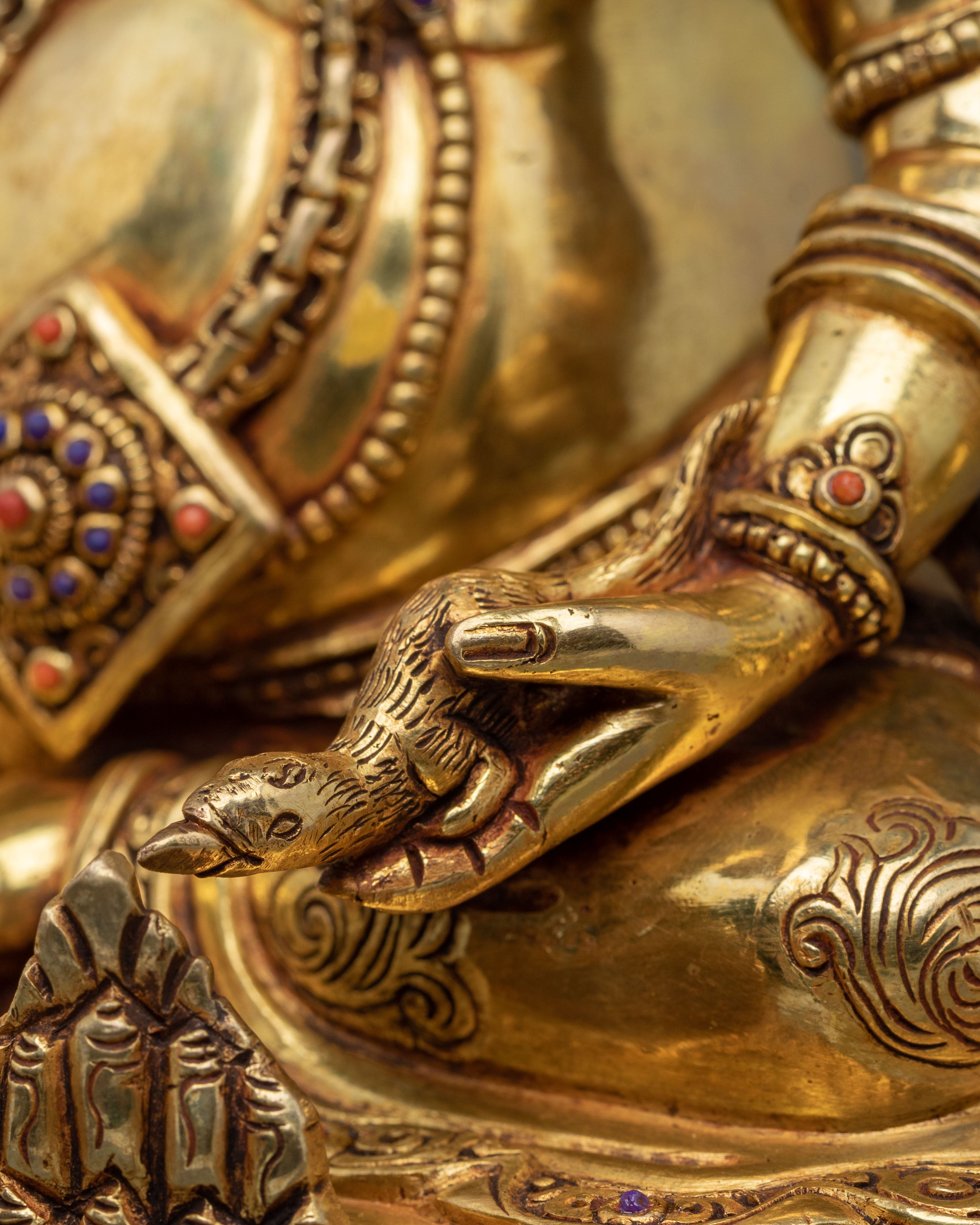 Handmade Dzambhala Copper Statue | 24K Gold Gilded Wealth Deity