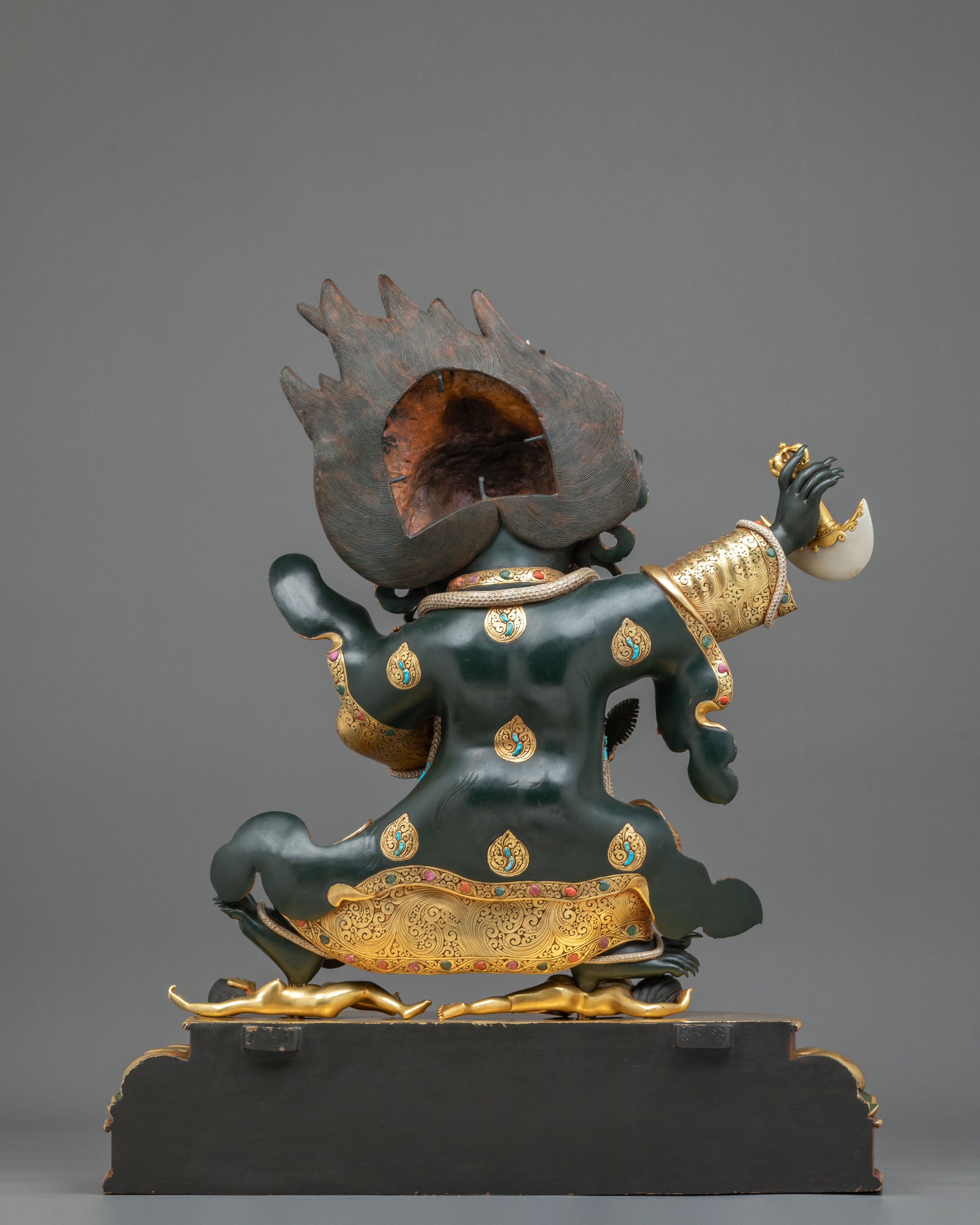 Mahakala Bernakchen Sacred Tibetan Sculpture | Gemstone-Adorned Copper Statue