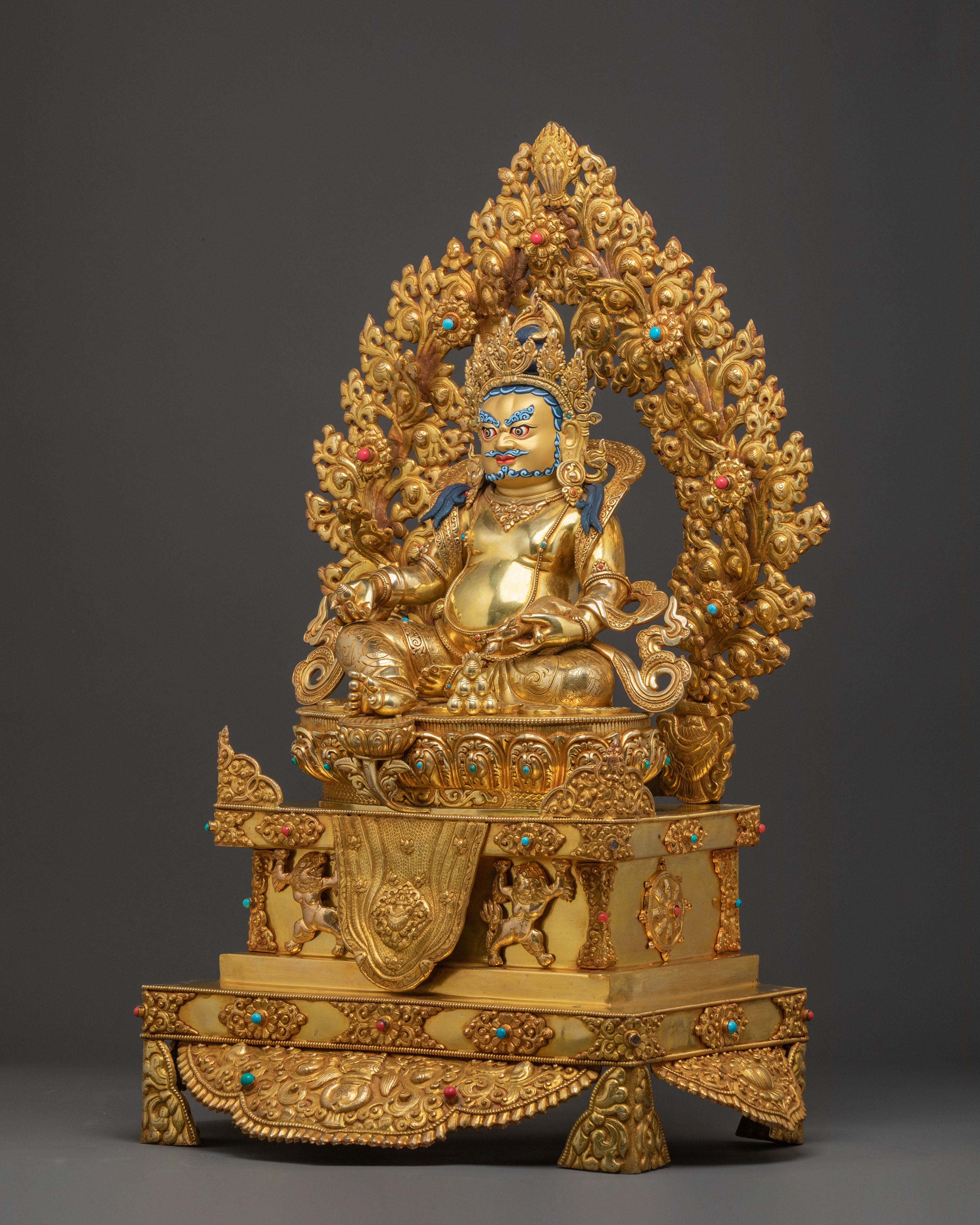 Handcrafted Dzambala Statue on Throne | Buddhist God of Wealth