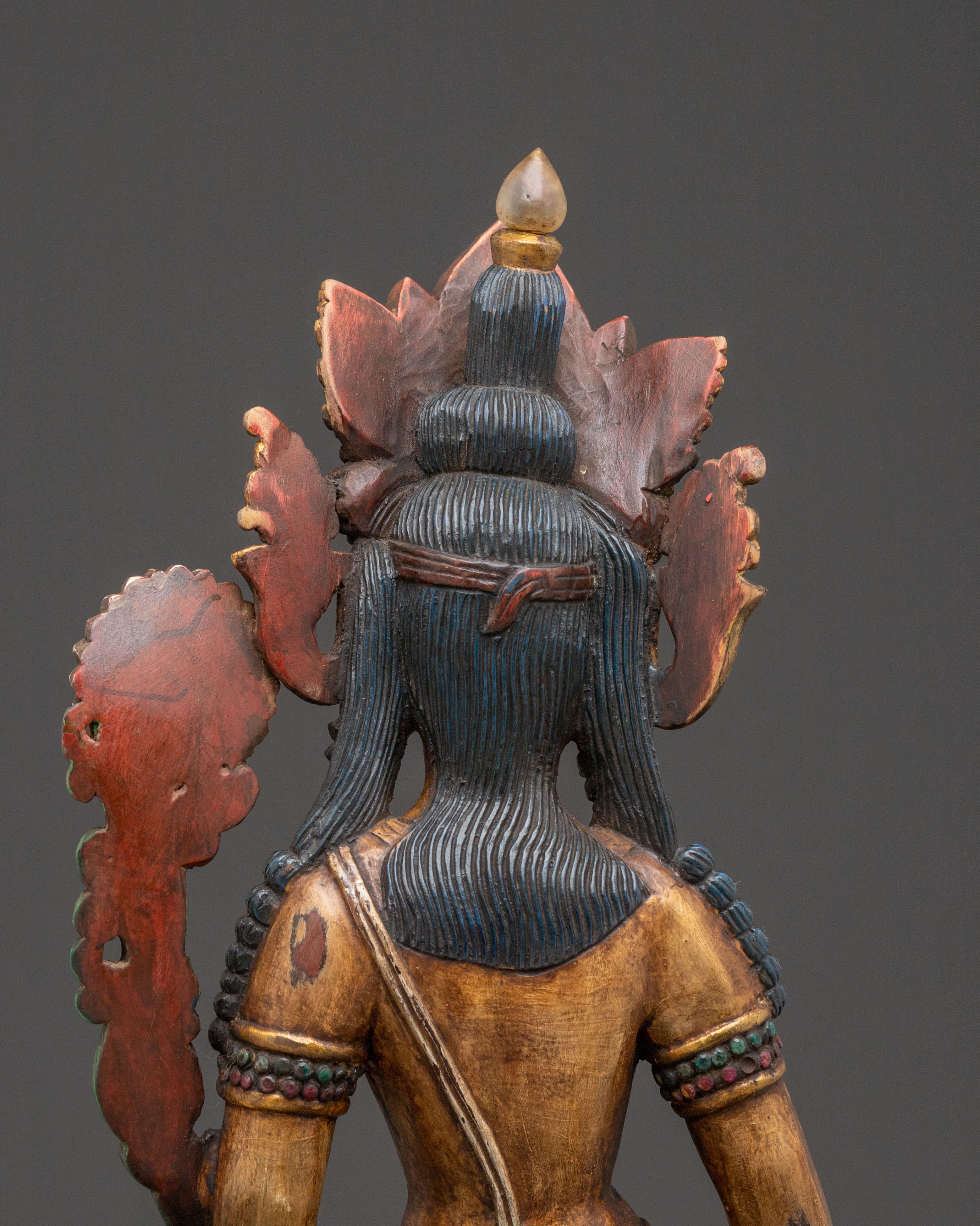 Lokeshwor Tibetan Sacred Statue: Antique Gold and Gemstone Artistry