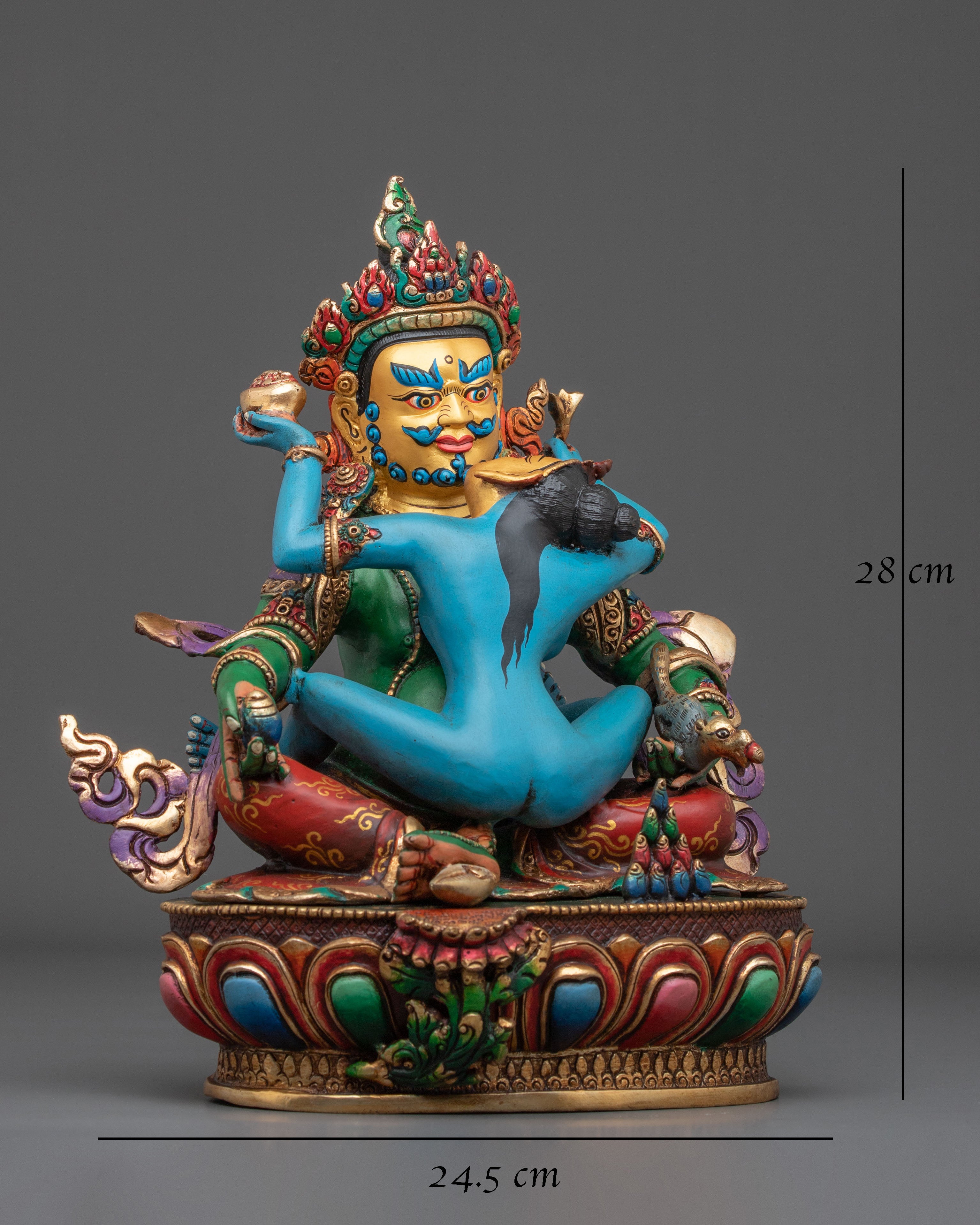Green Dzambhala Statue | Copper Figurine of Wealth Deity