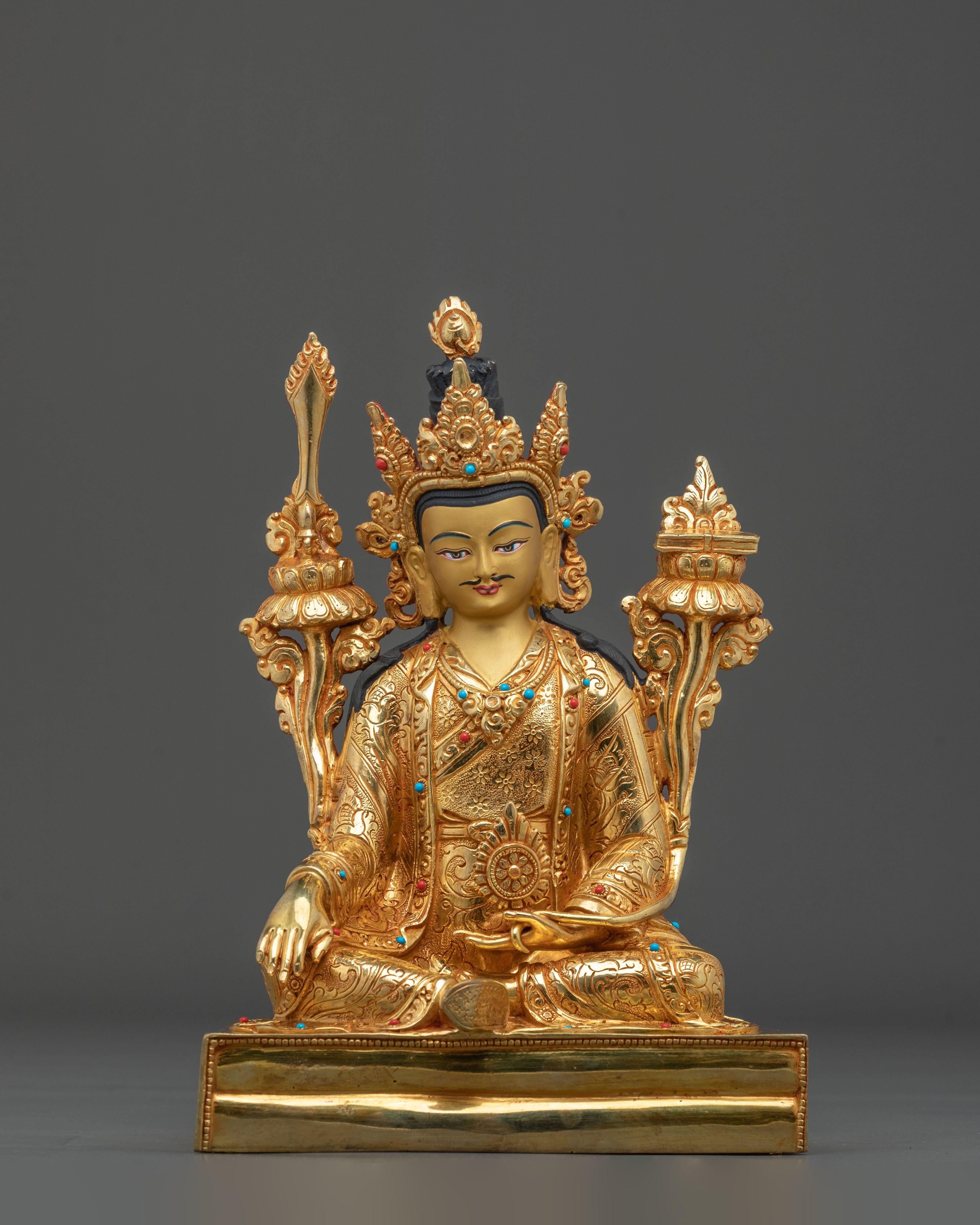 Guru Rinpoche Golden Statue Set | Buddhist Meditation Altar Decor