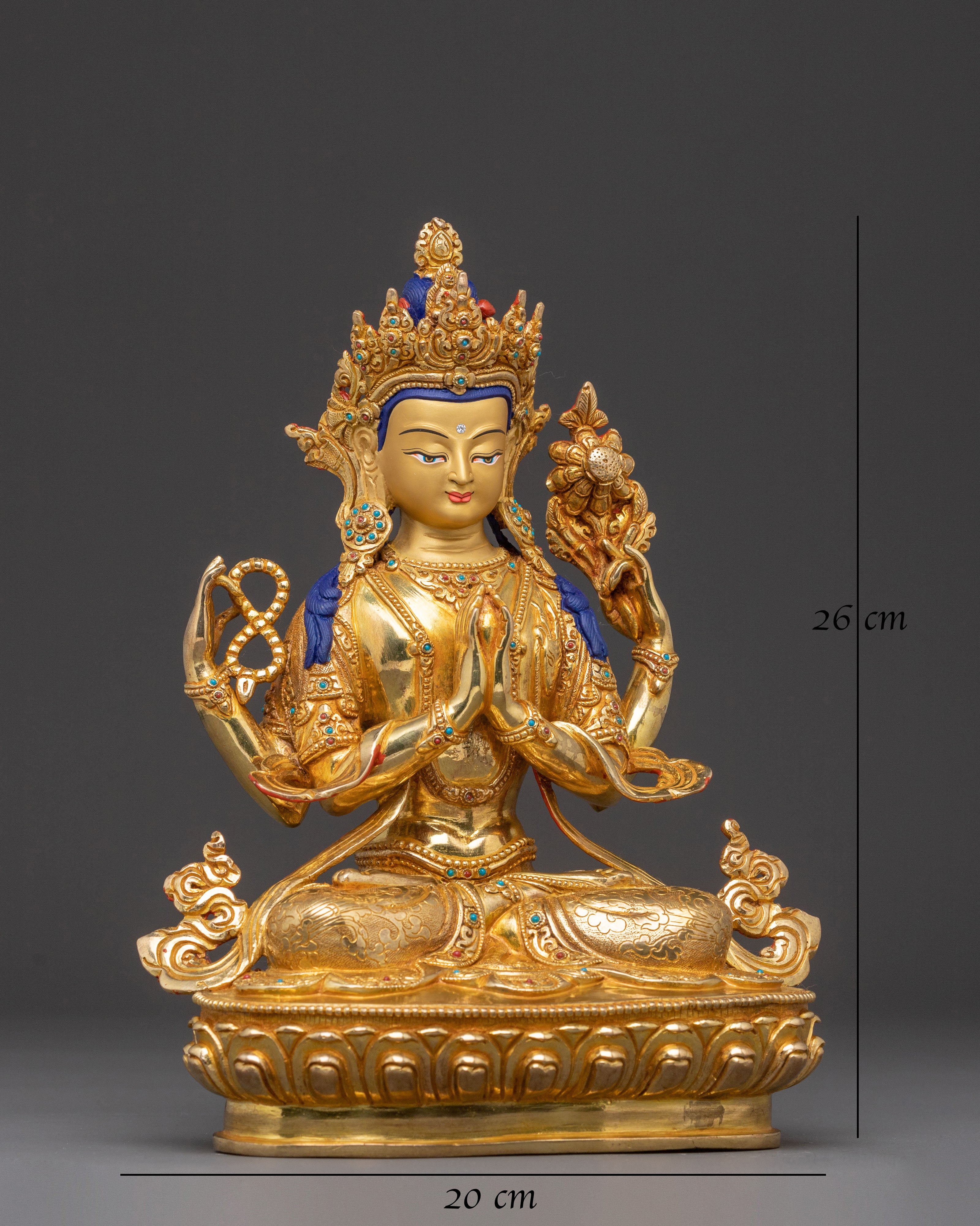 24K Gold Gilded Copper Statue of Chenrezig – Exquisite Nepali Art