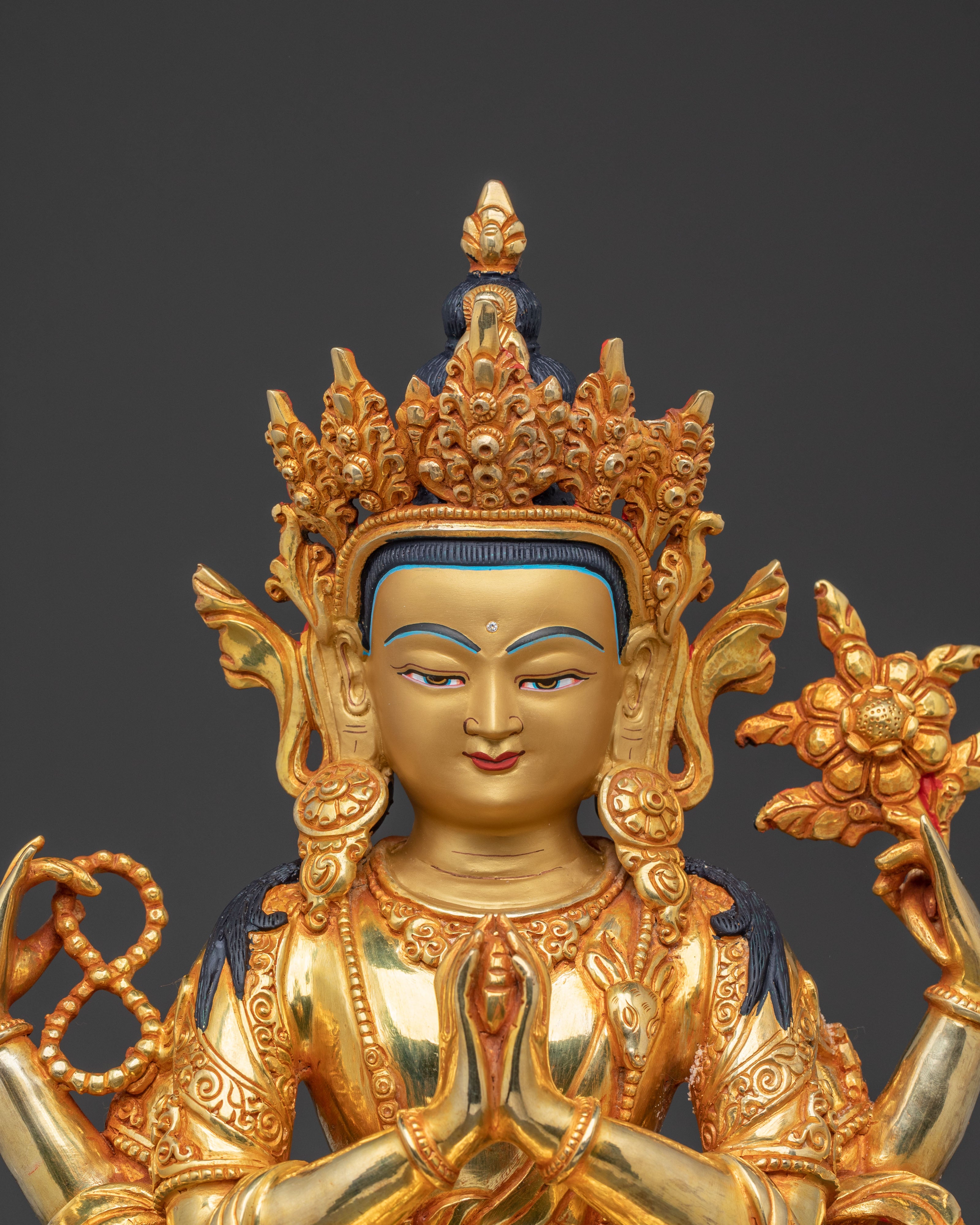 Chenrezig Buddha Statue - 24K Gold Gilded Copper Avalokiteshvara