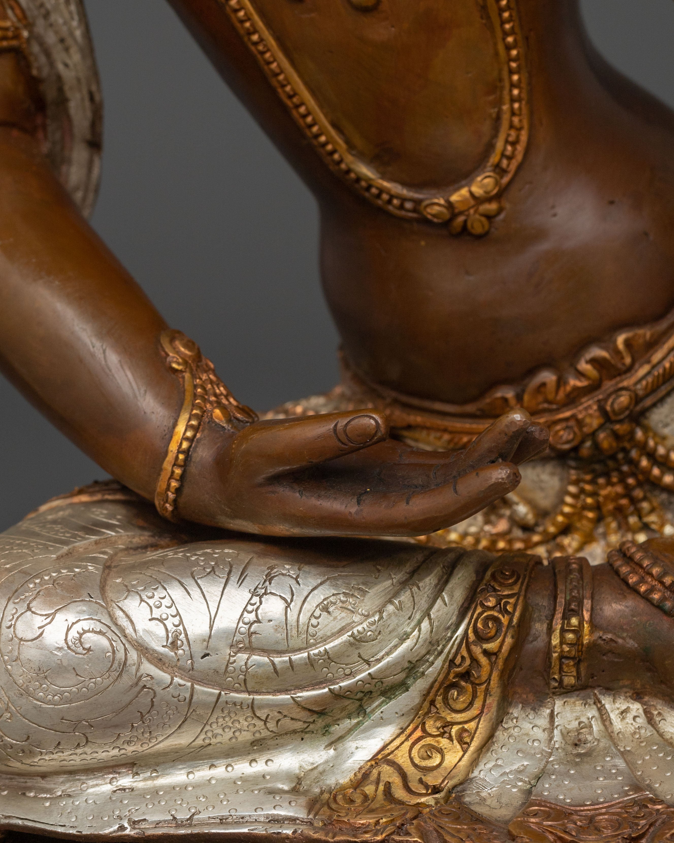 Avalokiteshvara Bodhisattva of Compassion Statue in Silver and Gold Plated