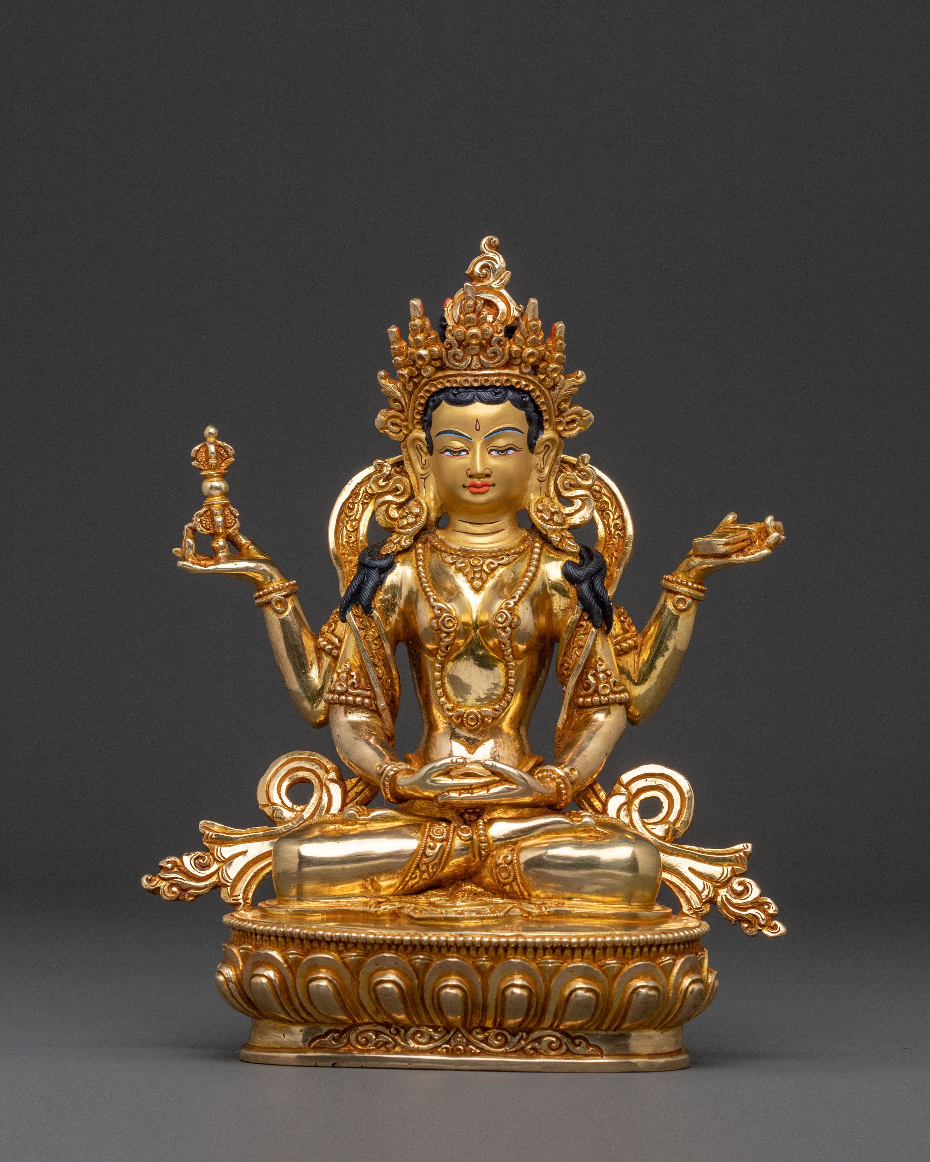 Prajnaparamita Wisdom Statue, Hand-Gilded Copper Art