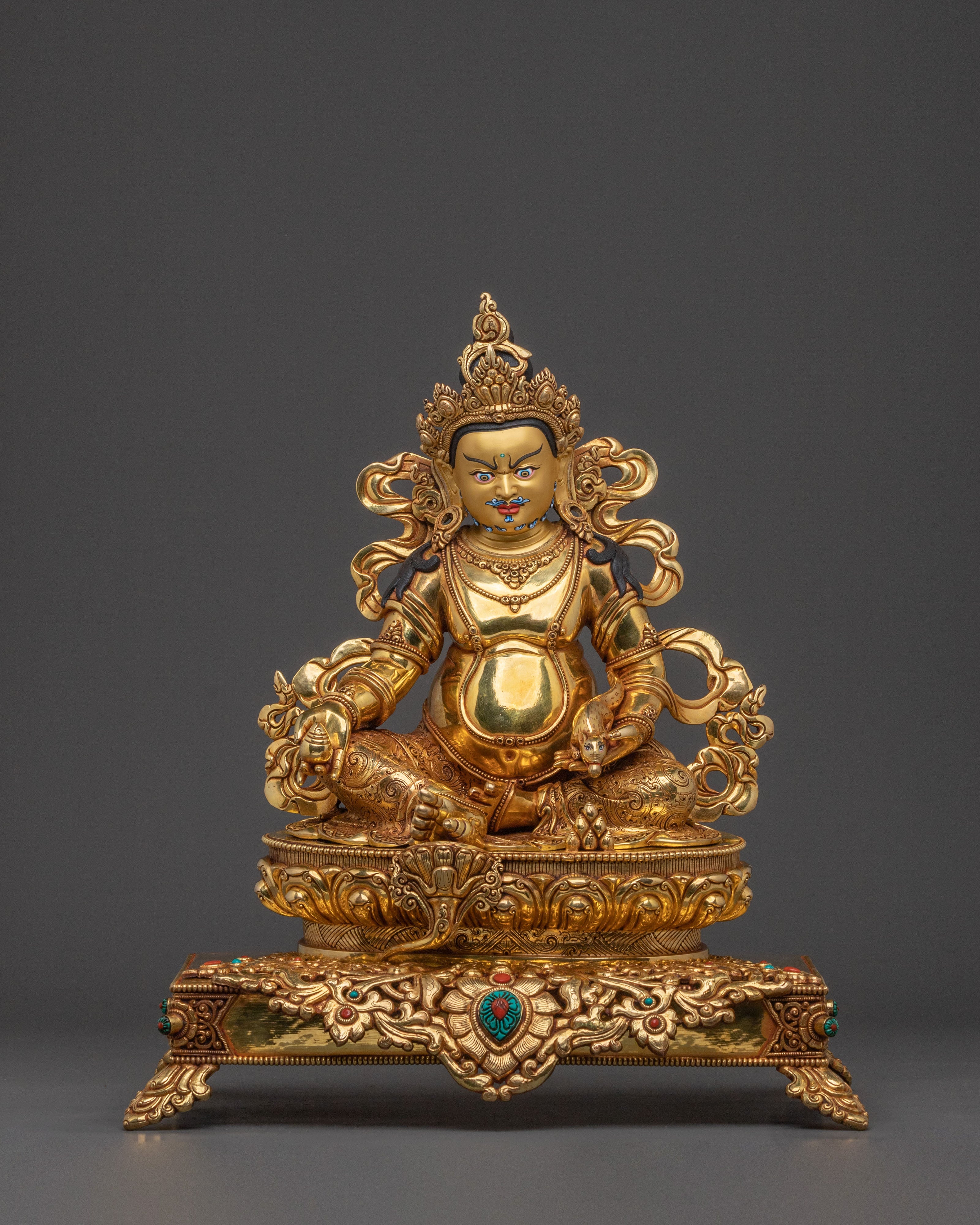 Dzambhala Divine Statue on Throne | Tibetan Wealth Deity
