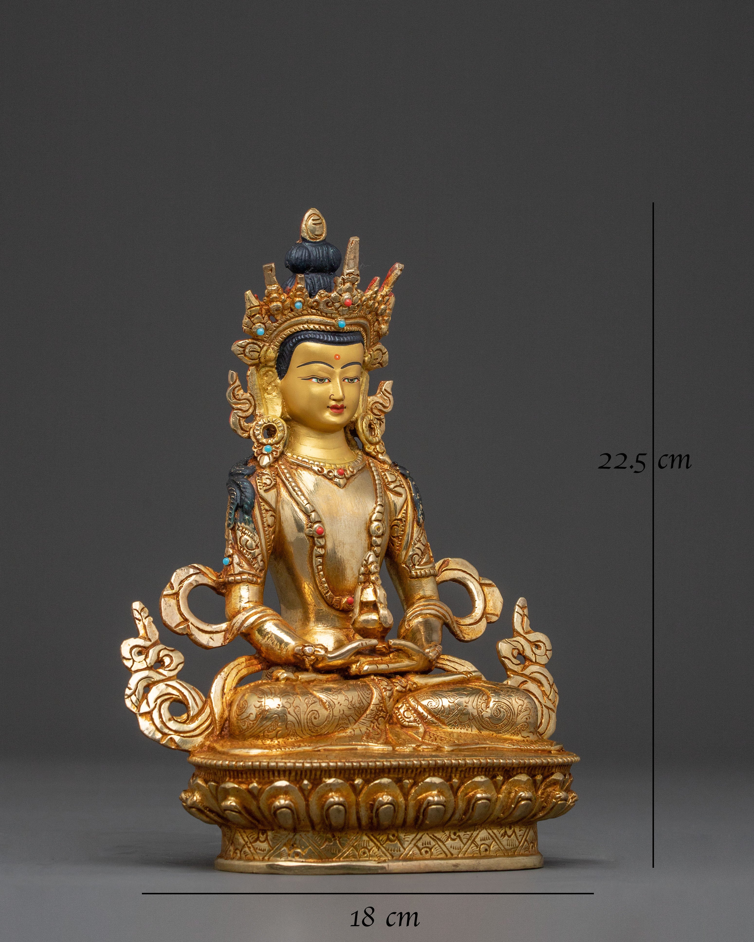 Spiritual Statue of Amitayus – 24K Gold Gilded Copper
