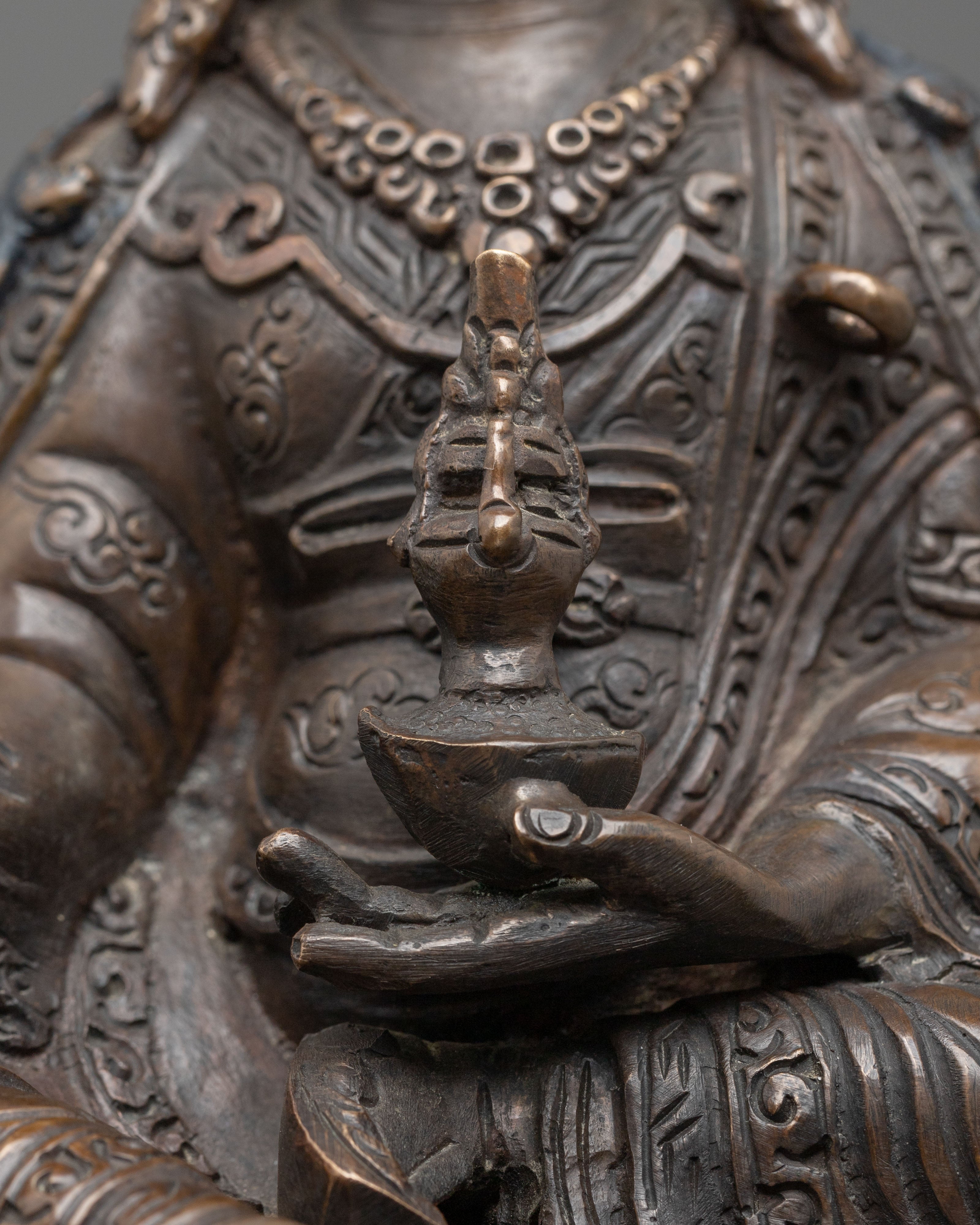 Handmade Padmasambhava Buddhist Statue in Oxidized Copper