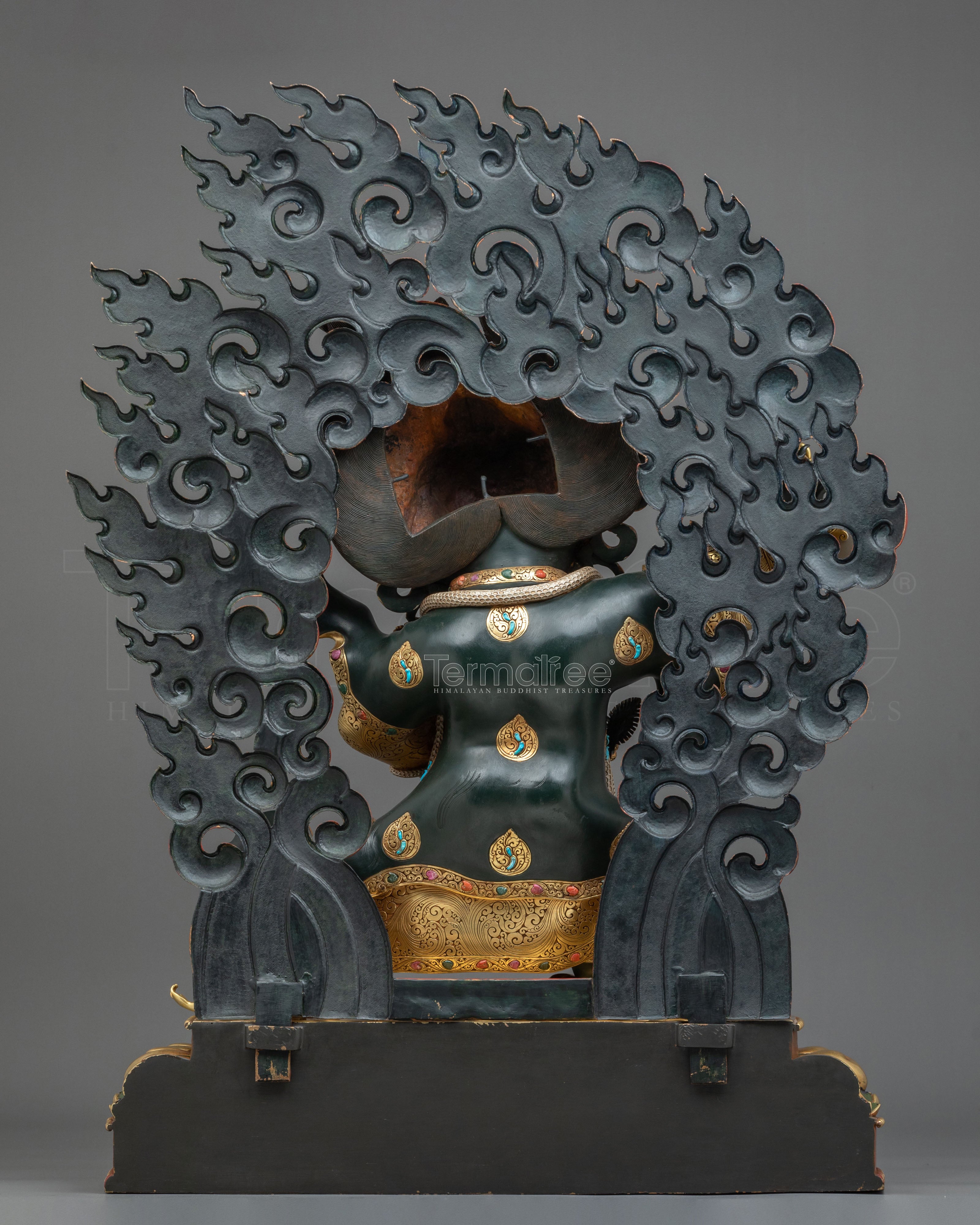 Mahakala Bernakchen Sacred Tibetan Sculpture | Gemstone-Adorned Copper Statue