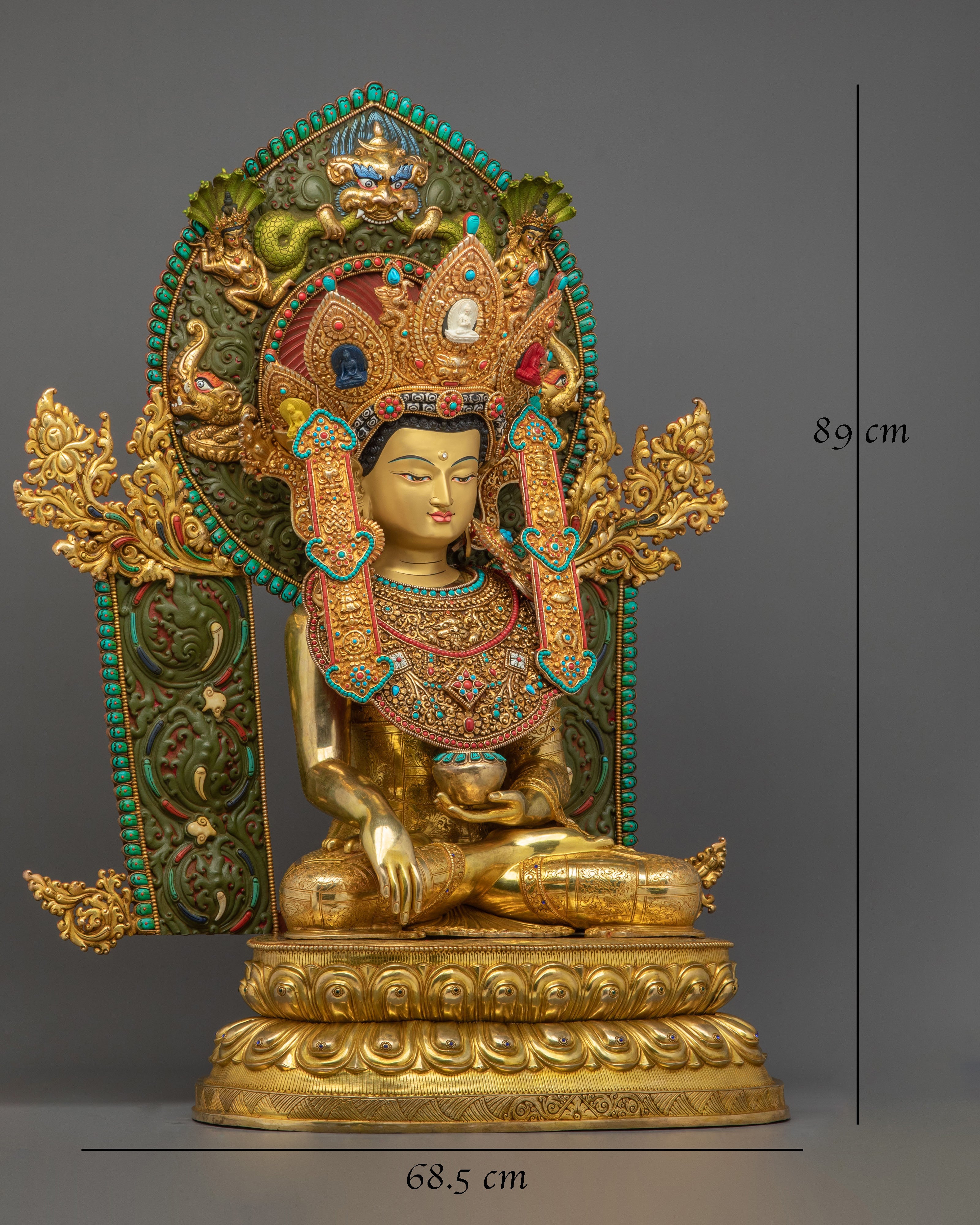 Crown Shakyamuni Buddha Sculpture | 24K Gold Gilded Figurine