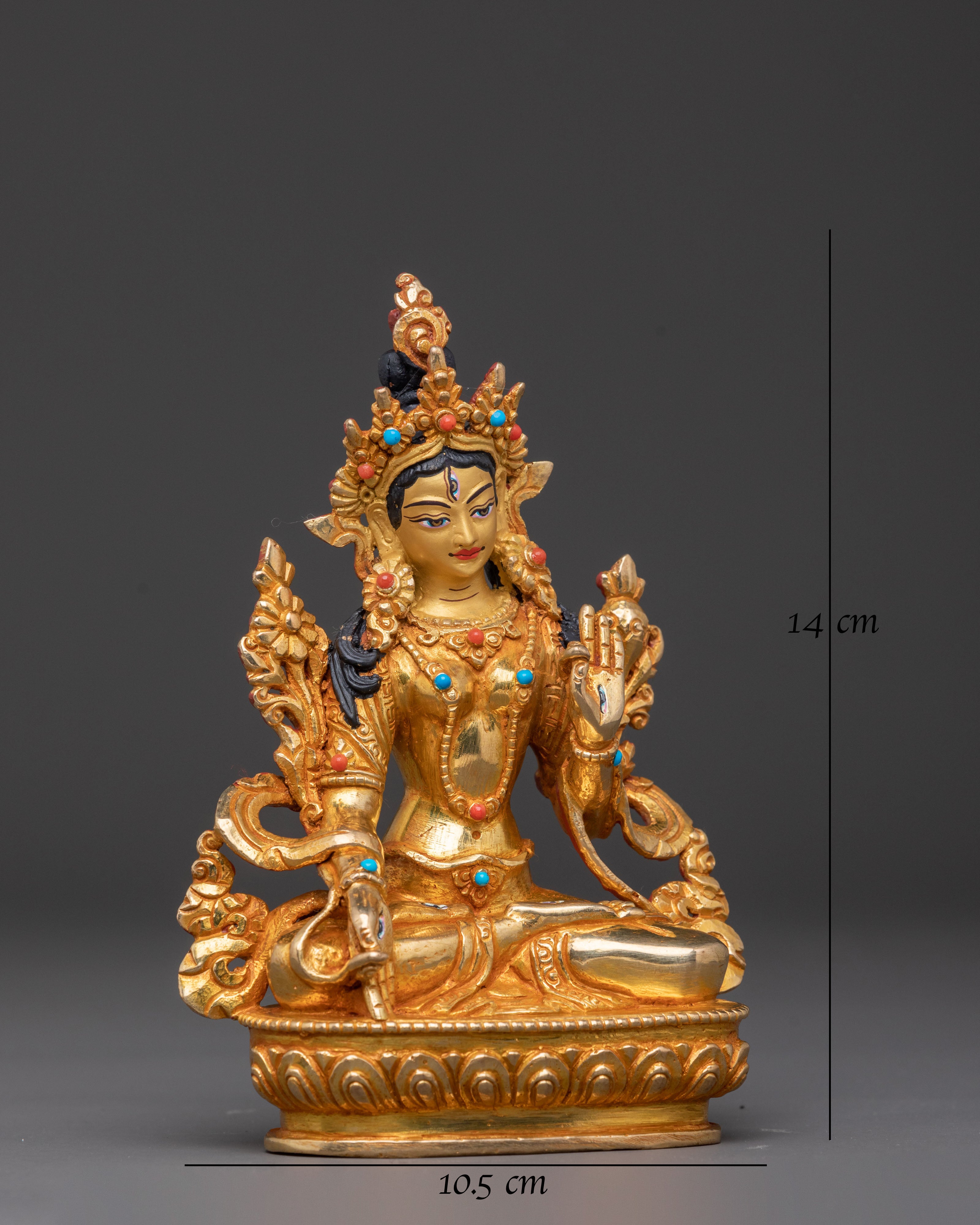 White Tara Traditional Statue – Gilded Copper & Gemstone Art