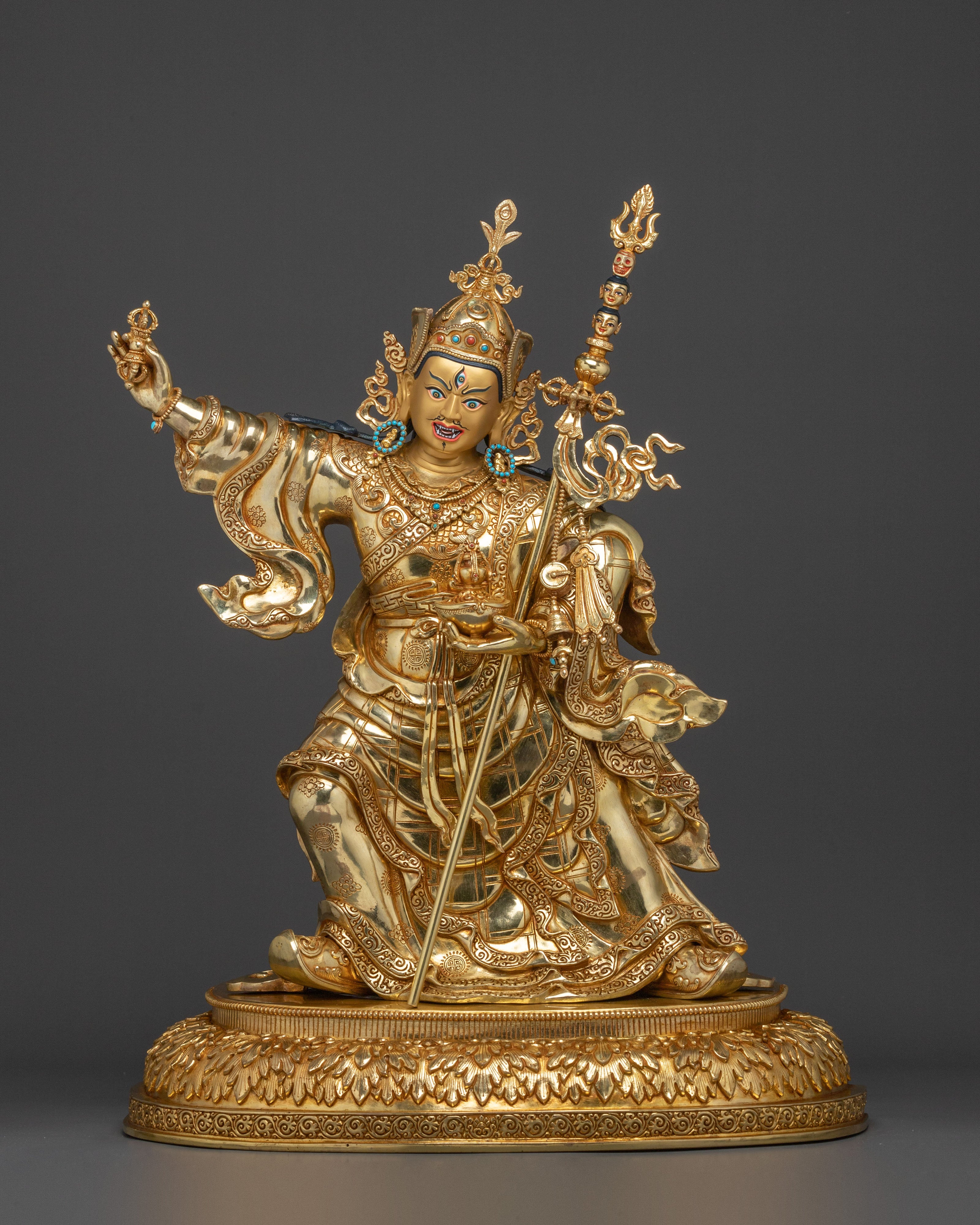 Standing Guru Rinpoche Sacred Sculpture | 24K Gold Gilded