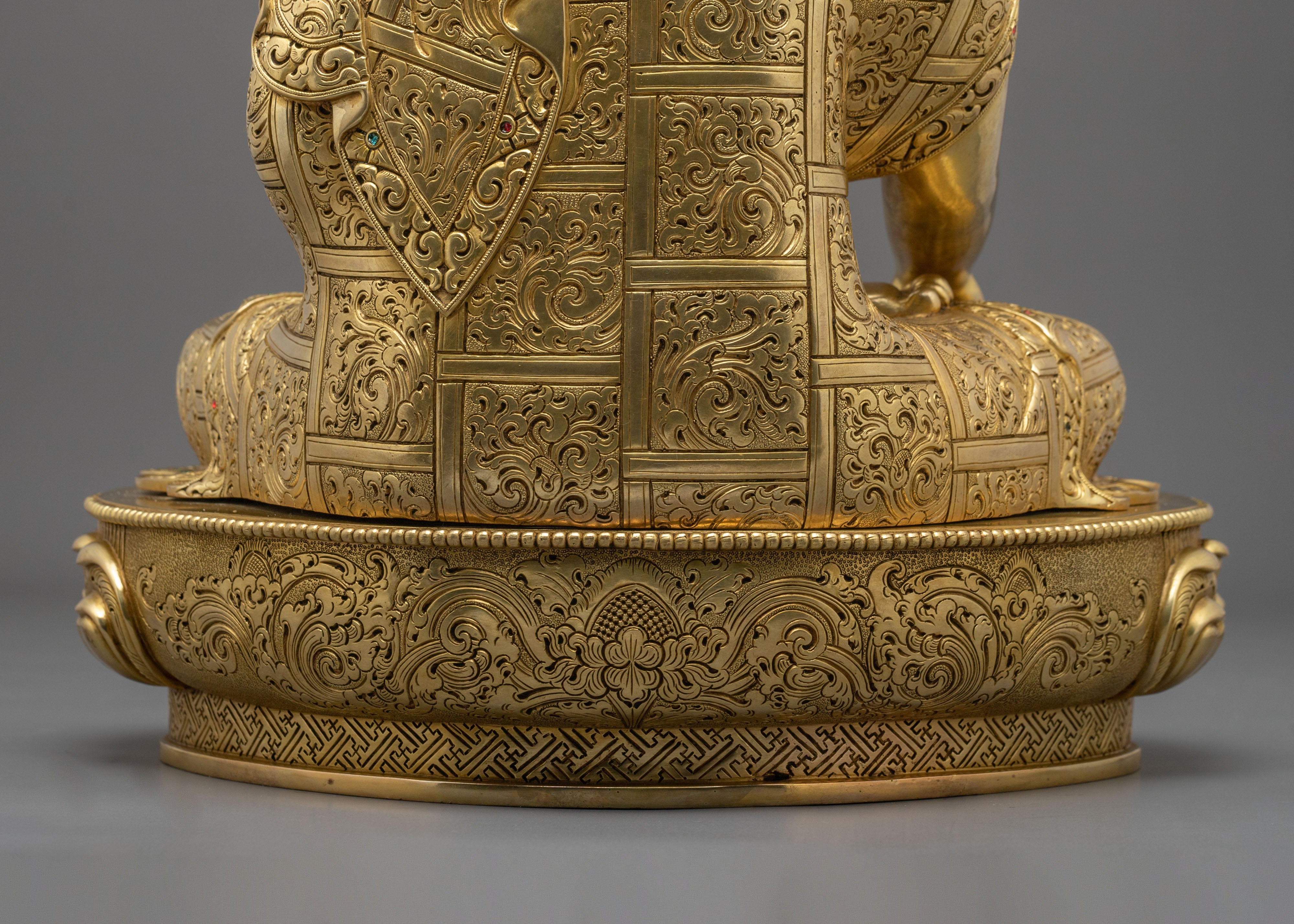 Shakyamuni Buddha 24K Fire Gold Gilded Statue: Meditation Decor
