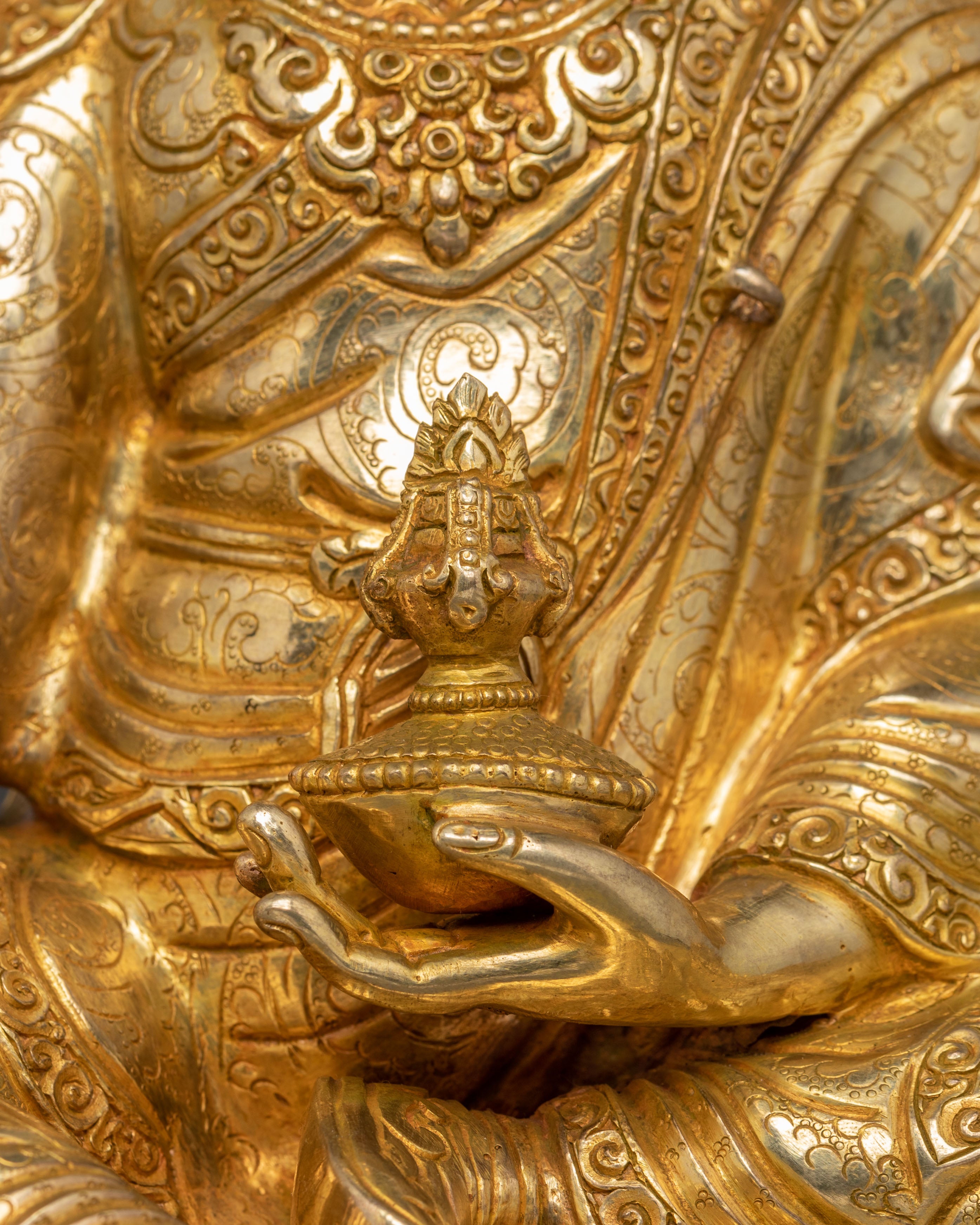 Golden Guru Rinpoche Handcrafted Statue | Tibetan Buddhist Art