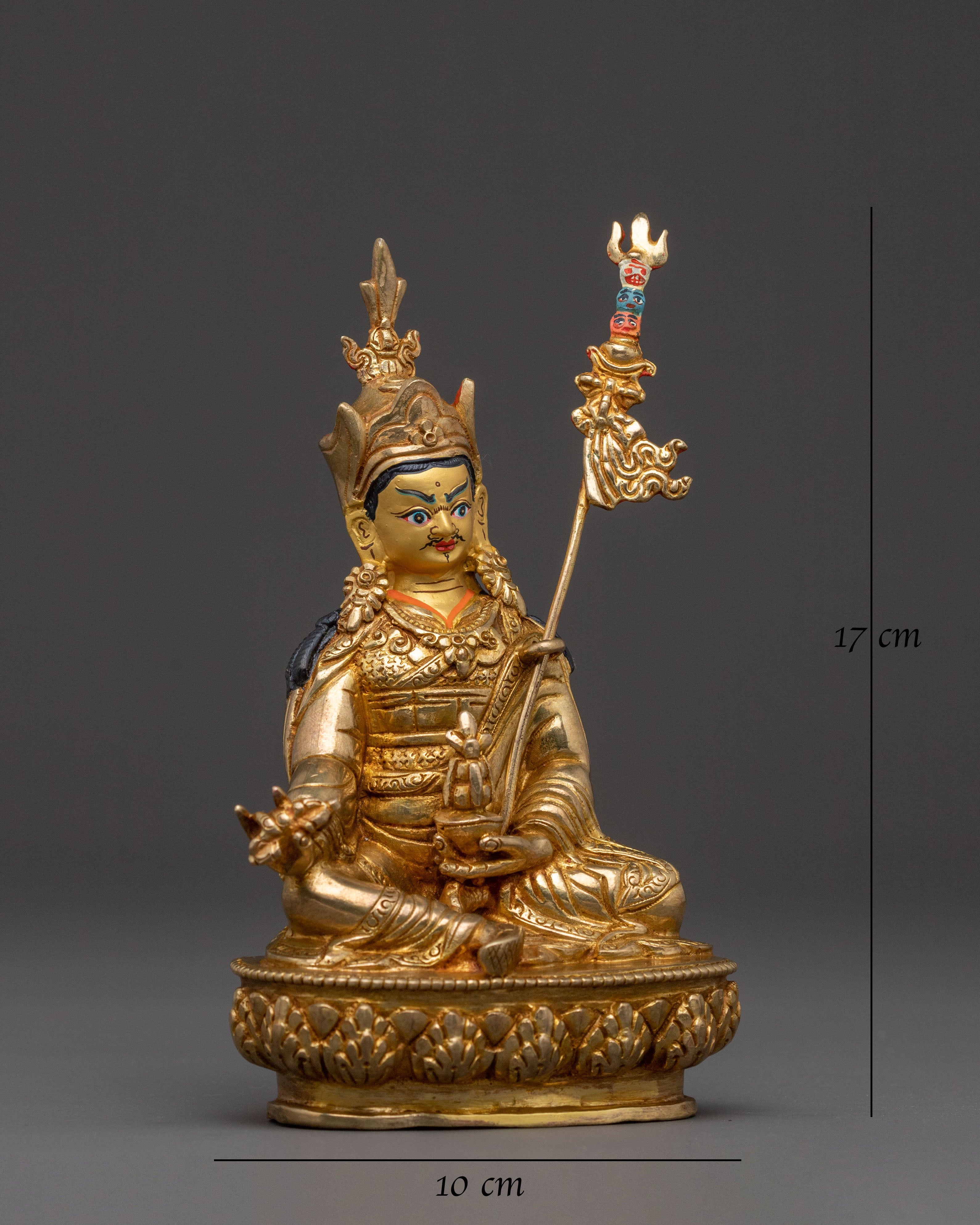Divine Guru Rinpoche Sculpture – Hand-Gilded Copper Art