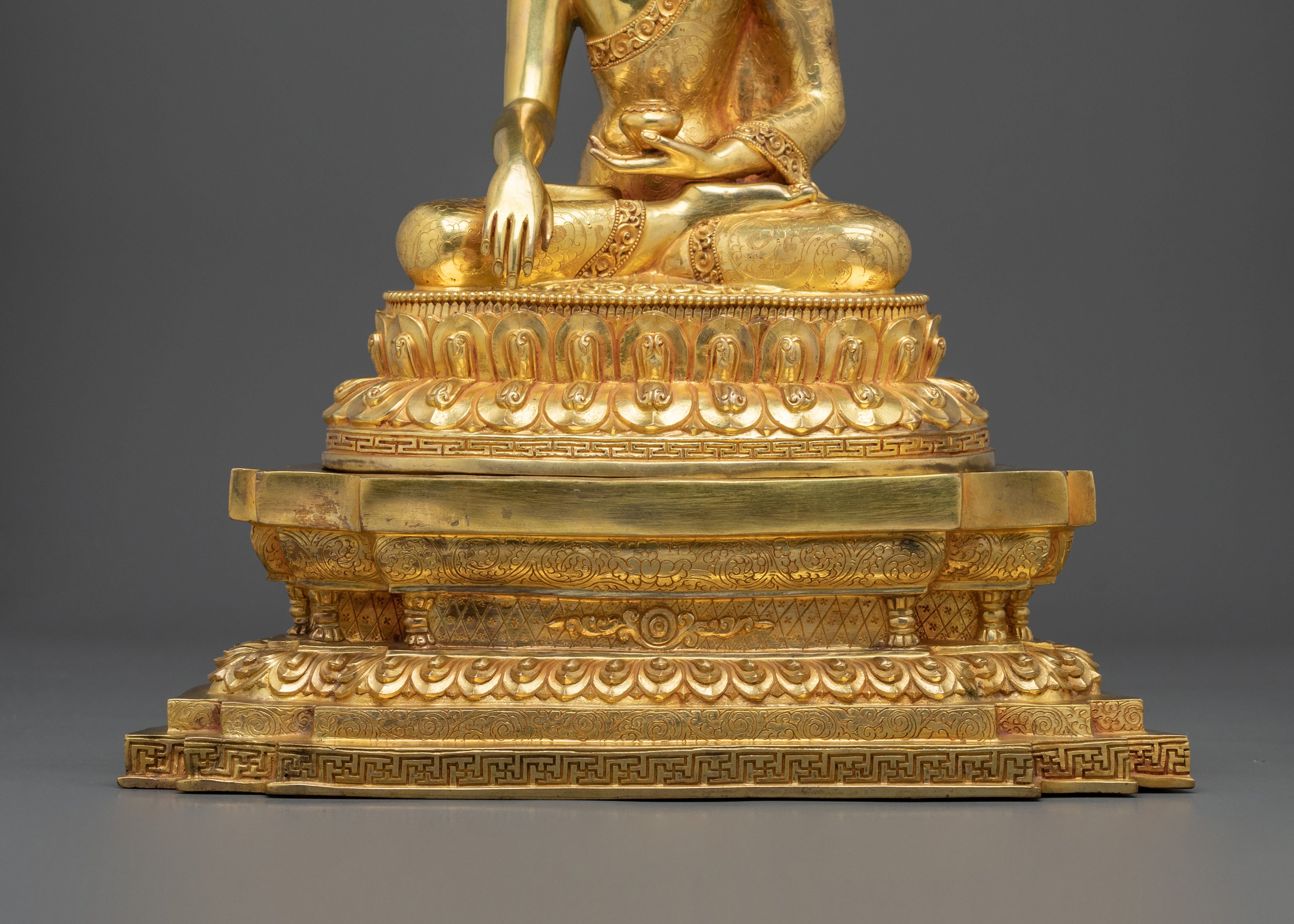 Shakyamuni Buddha Figurine Seated on a Throne | Golden Statue