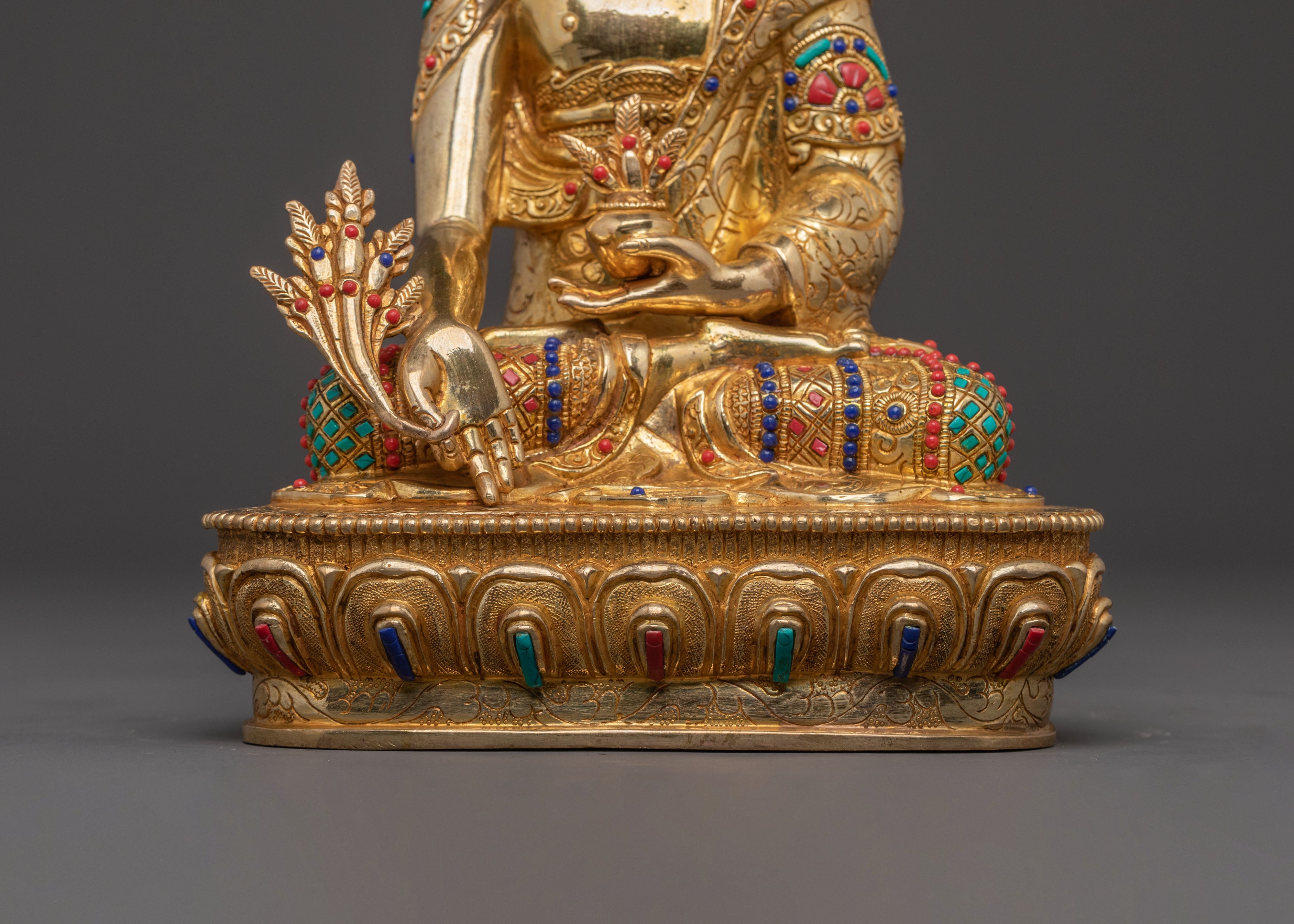 Handcrafted Medicine Buddha Blessing Statue - Gilded Copper Statue