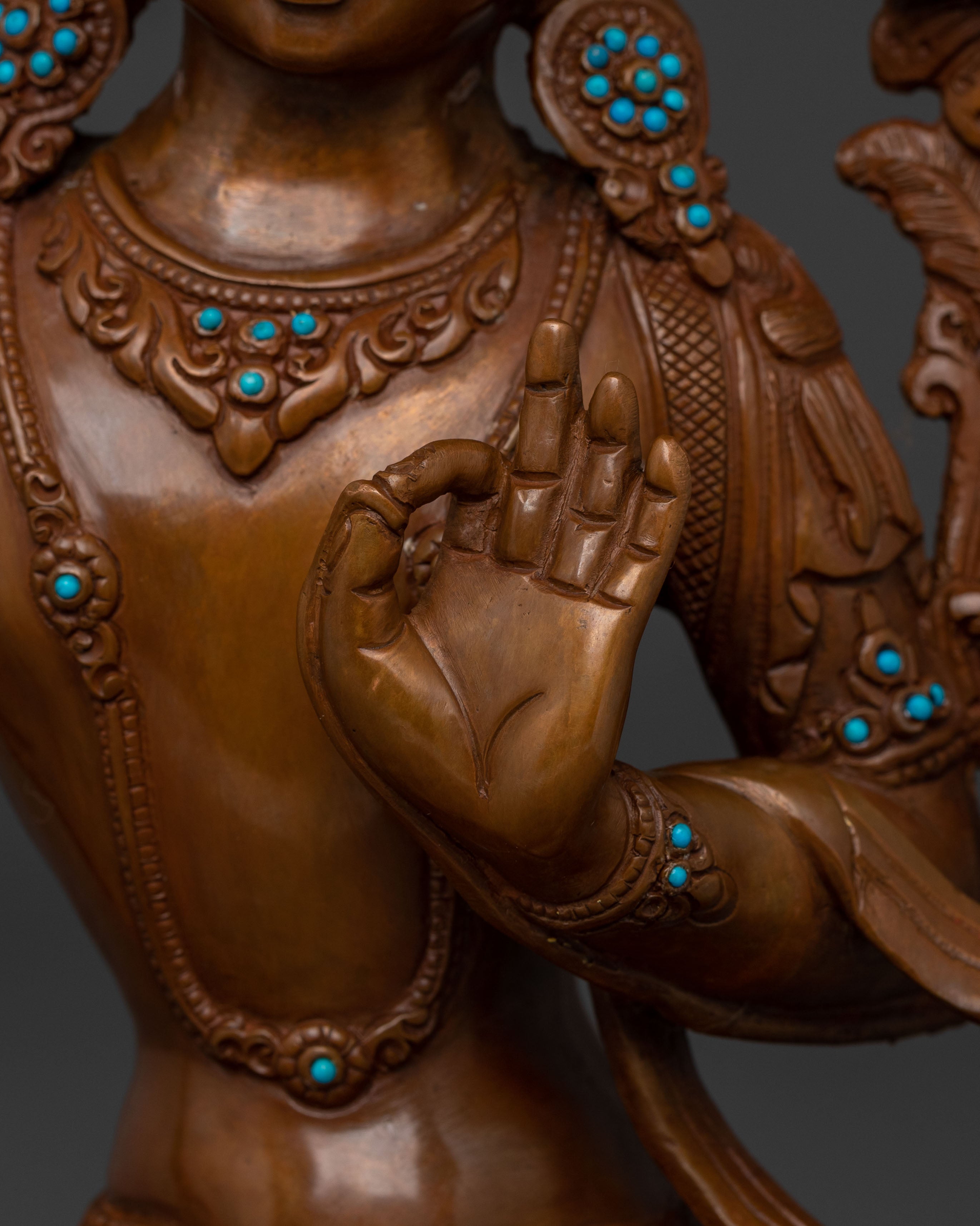 Handmade Manjushri Statue: Oxidized Copper Body