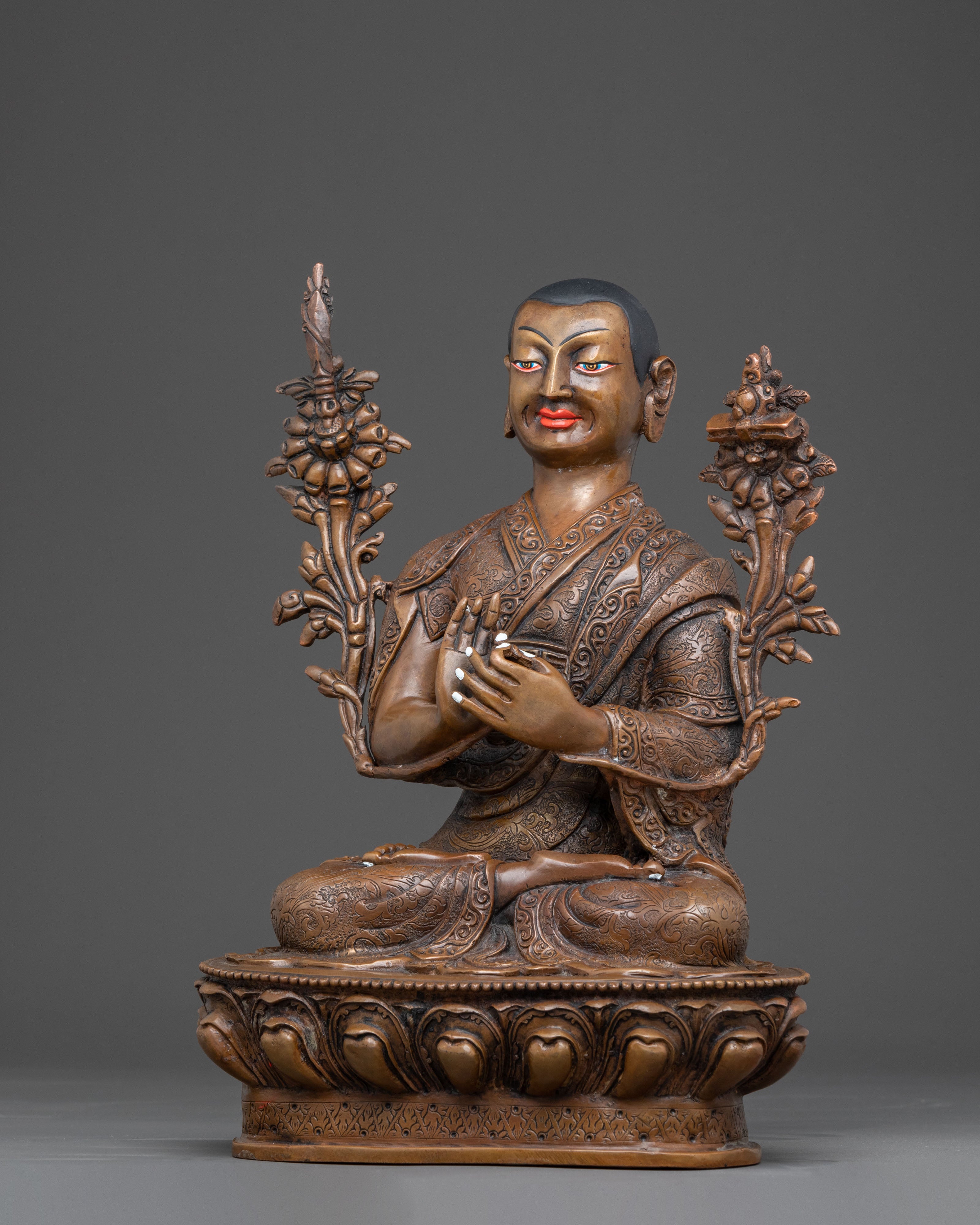 Oxidized Copper Tsongkhapa with Disciples Sacred Statue – Ancient Patina