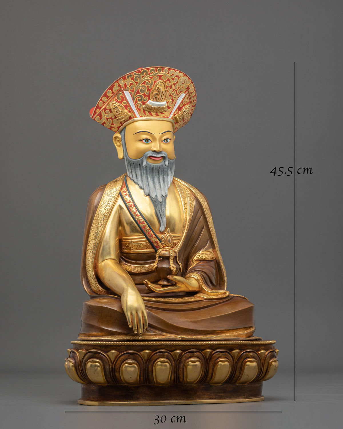 Buddhist Master Guru Shapdum Sculpture | 24K Gold Gilded Copper Statue