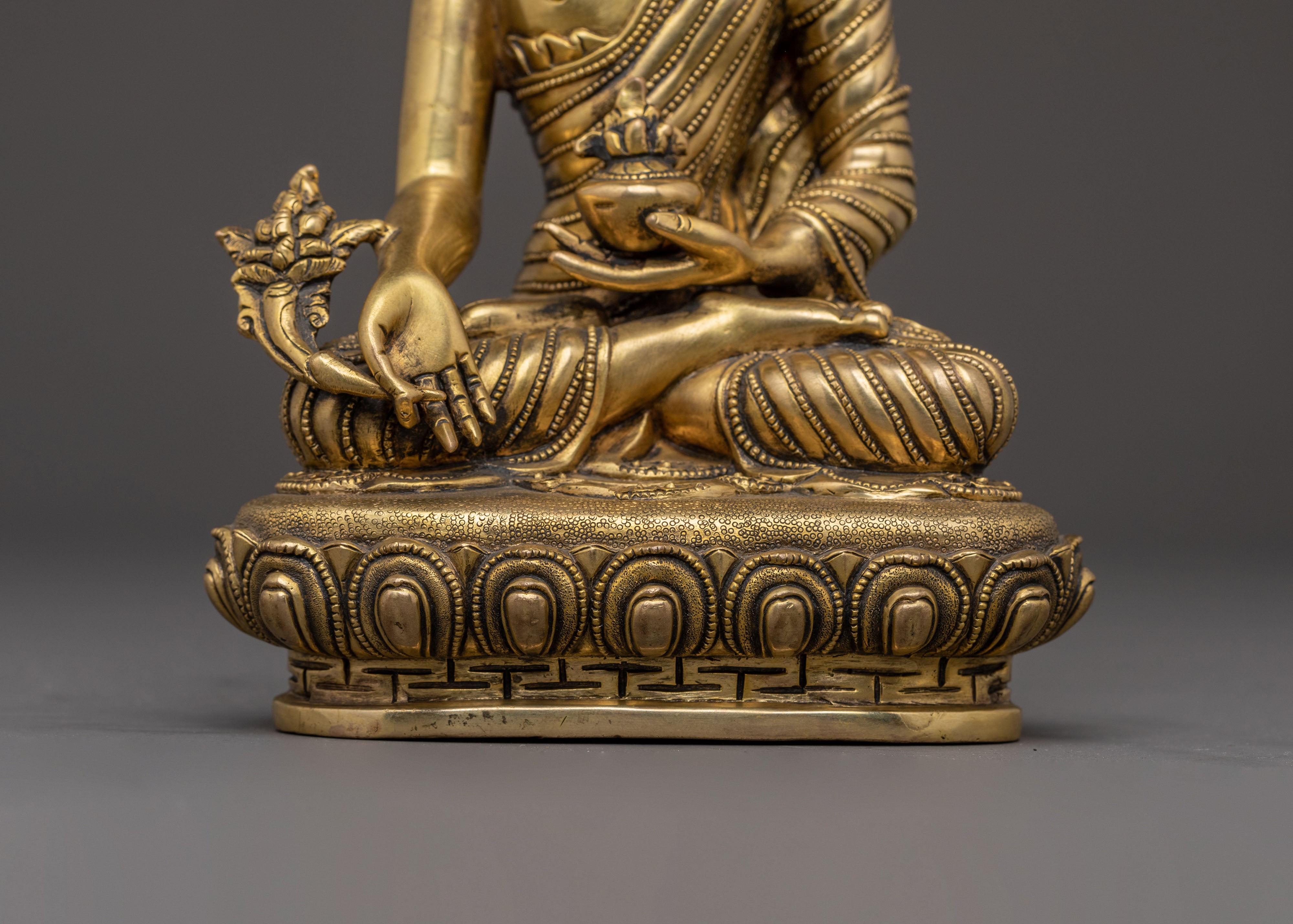 Handcrafted Medicine Buddha Statue | 24K Gold Gilded Sculpture