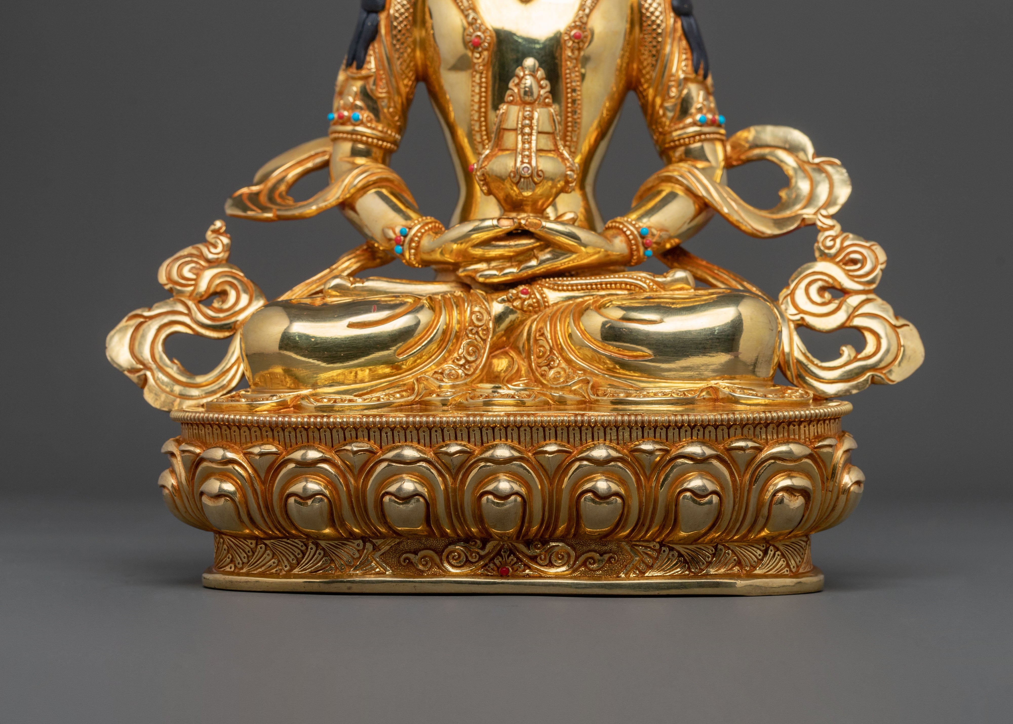 Handmade Amitayus Buddha Sculpture in Radiant 24K Gold