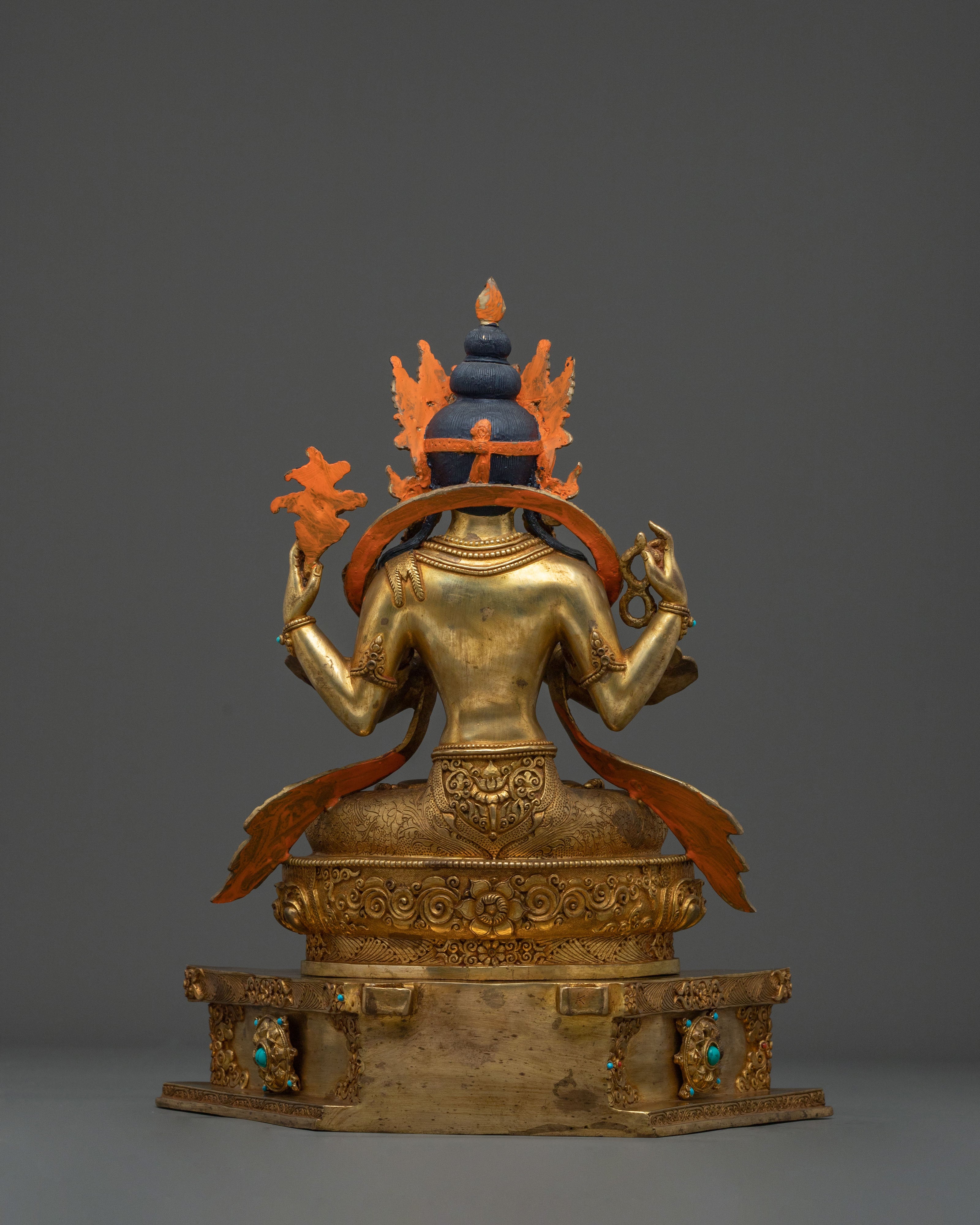 Chenrezig Fire Gold Gilded Statue | Buddhist Figurine