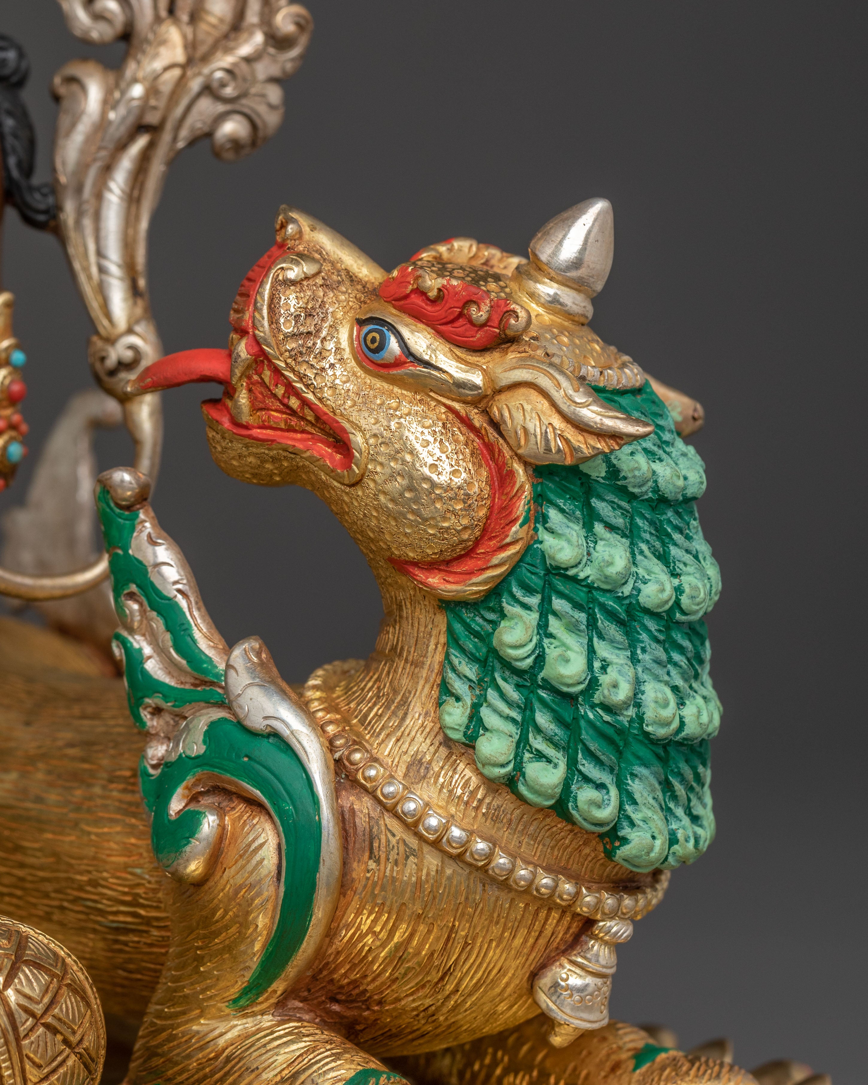 Handcrafted Simhanada Manjushri Sacred Statue