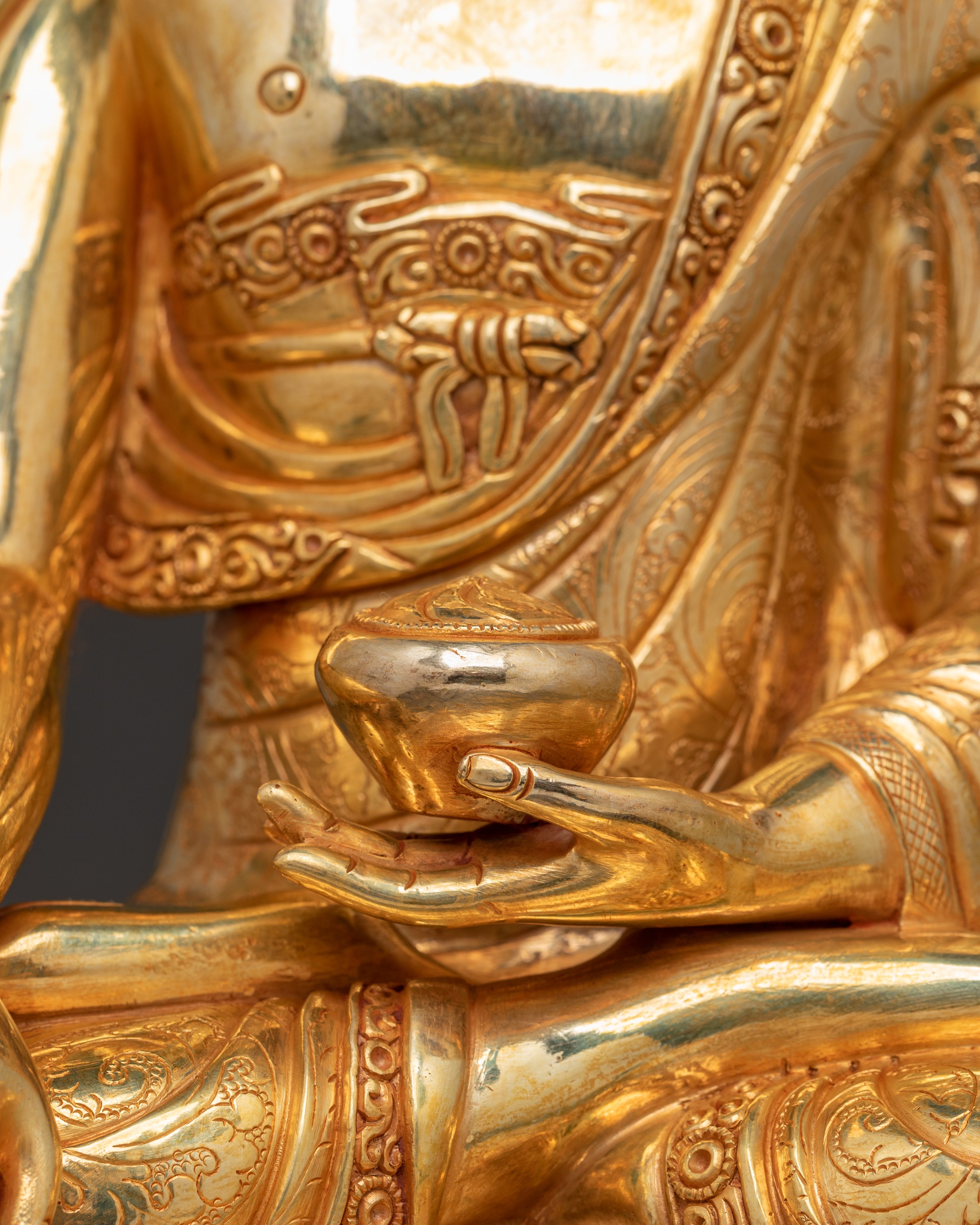 Handcrafted Golden Shakyamuni Buddha Statue with Gemstones