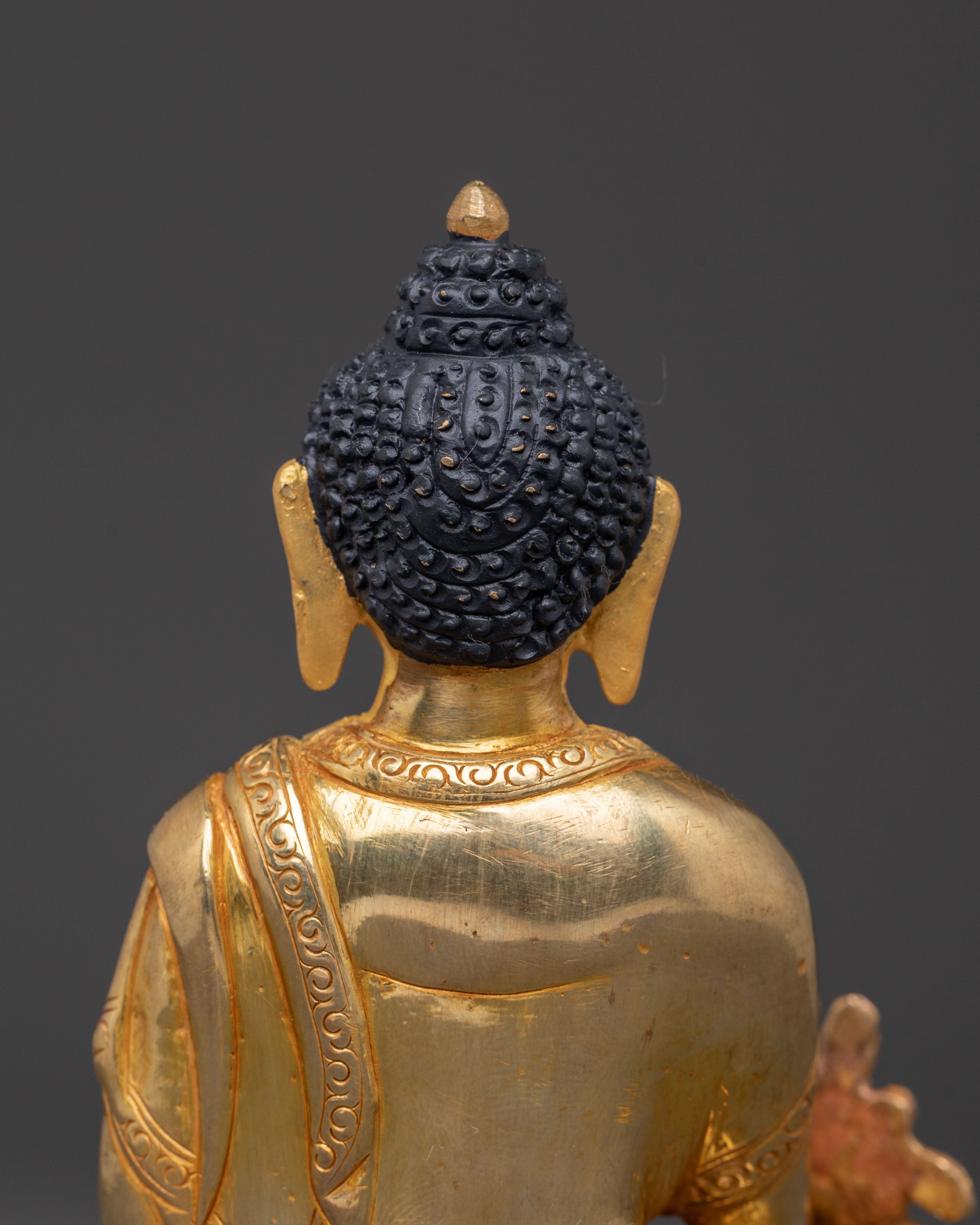 Medicine Buddha Gold Gilded Sacred Statue - Radiant Healing Art