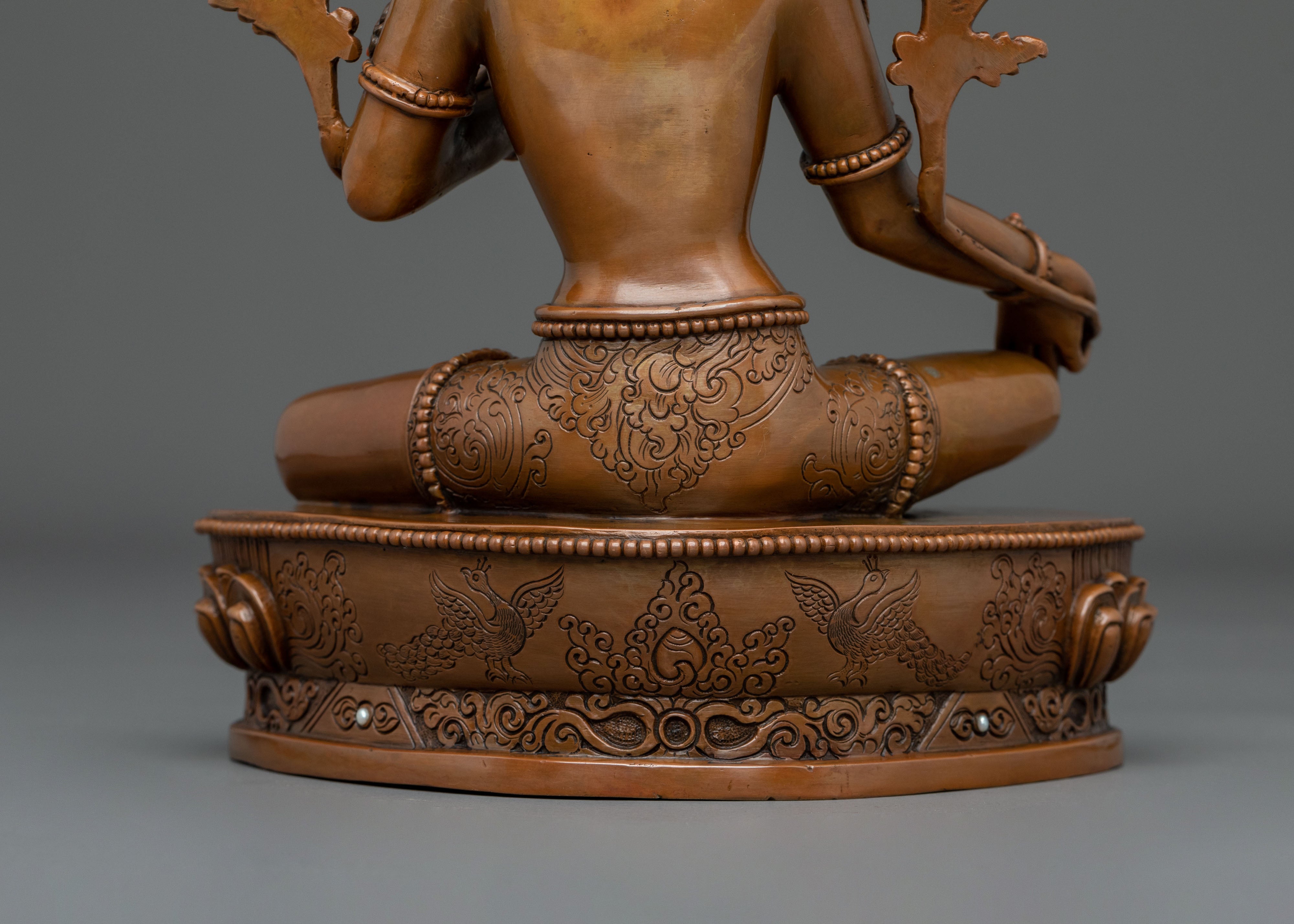 Green Tara Sculpture of Sacred Protection: Oxidized Copper Art