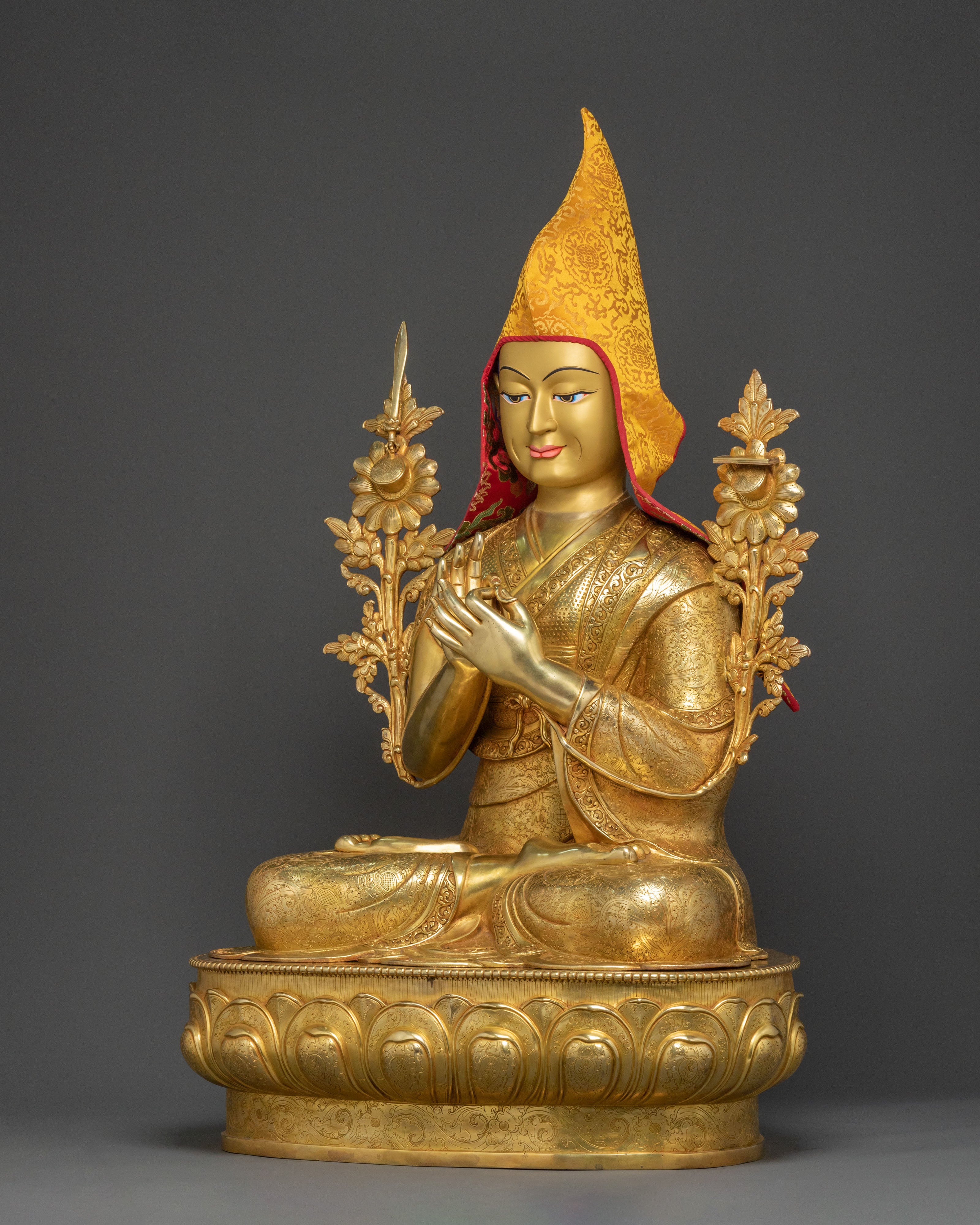 Handmade Tsongkhapa with Disciples Statue Set: Traditional Himalayan Artwork