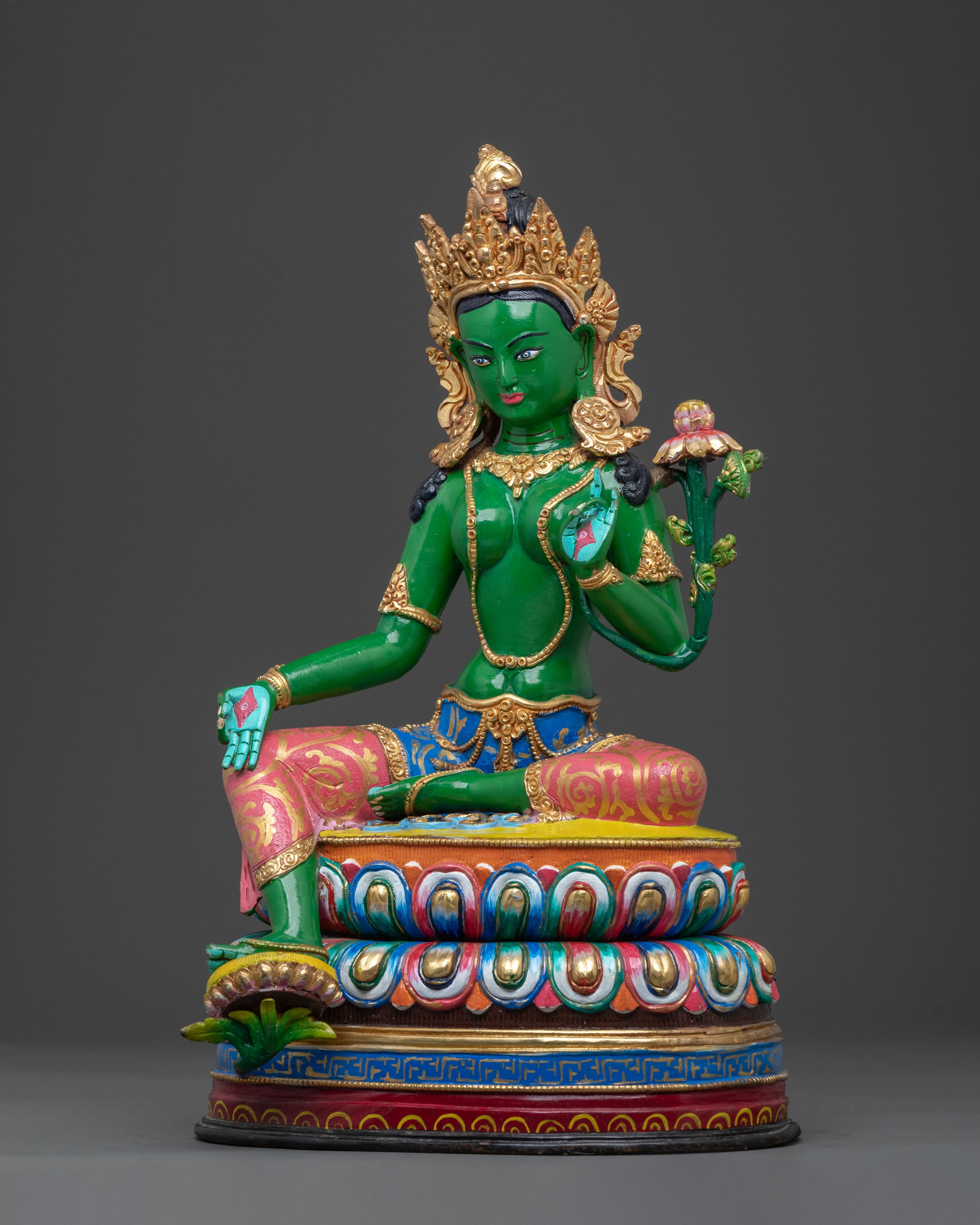 Hand Carved Green Tara Sculpture | Goddess of Compassion & Protection