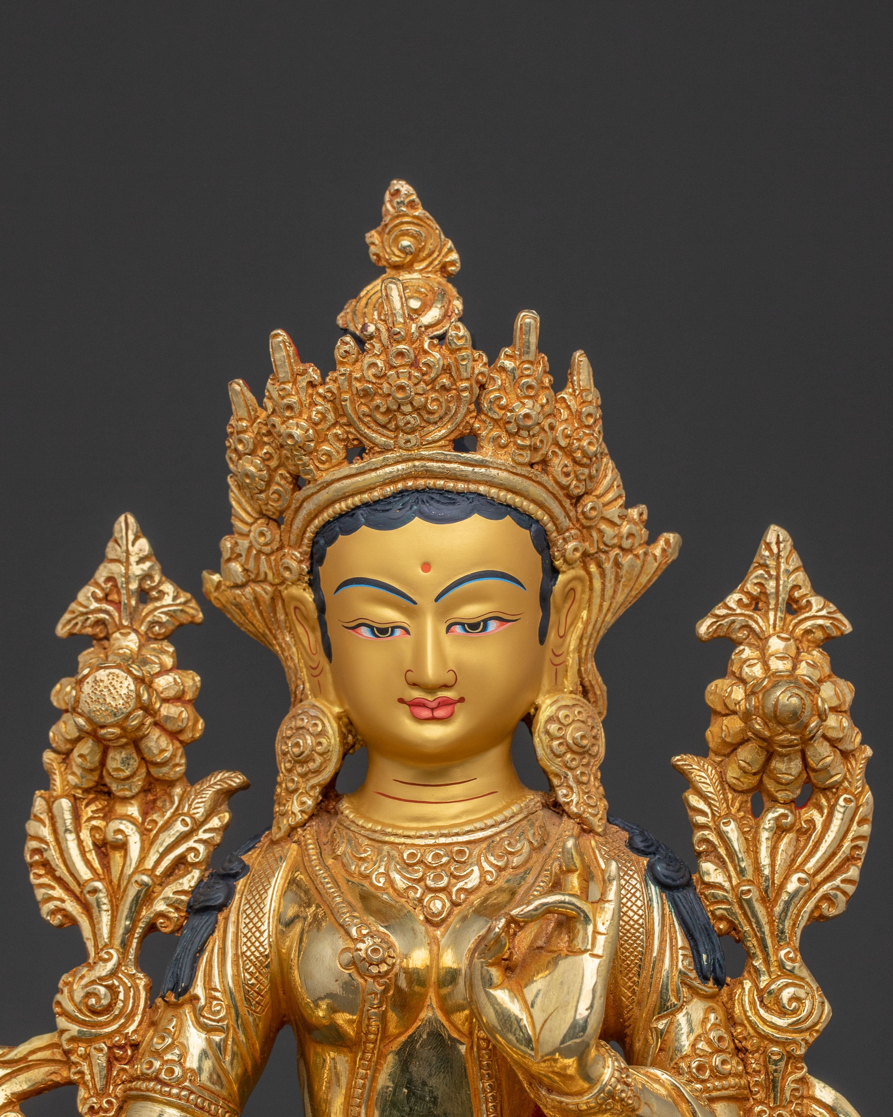 Green Tara Statue with 24K Gold Gilding