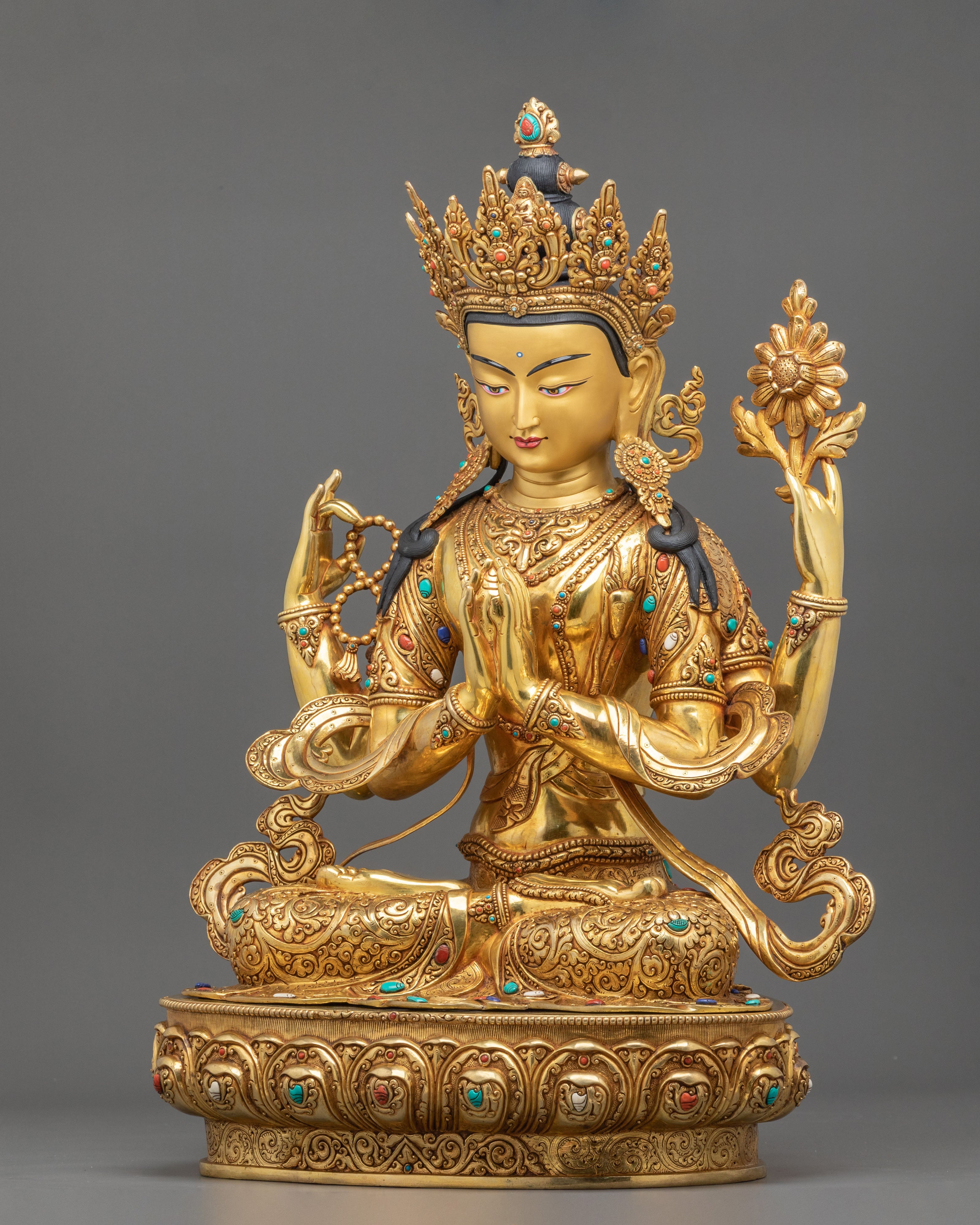Chenrezig Sculpture | Hand-Carved 24K Gold Gilded Figurine