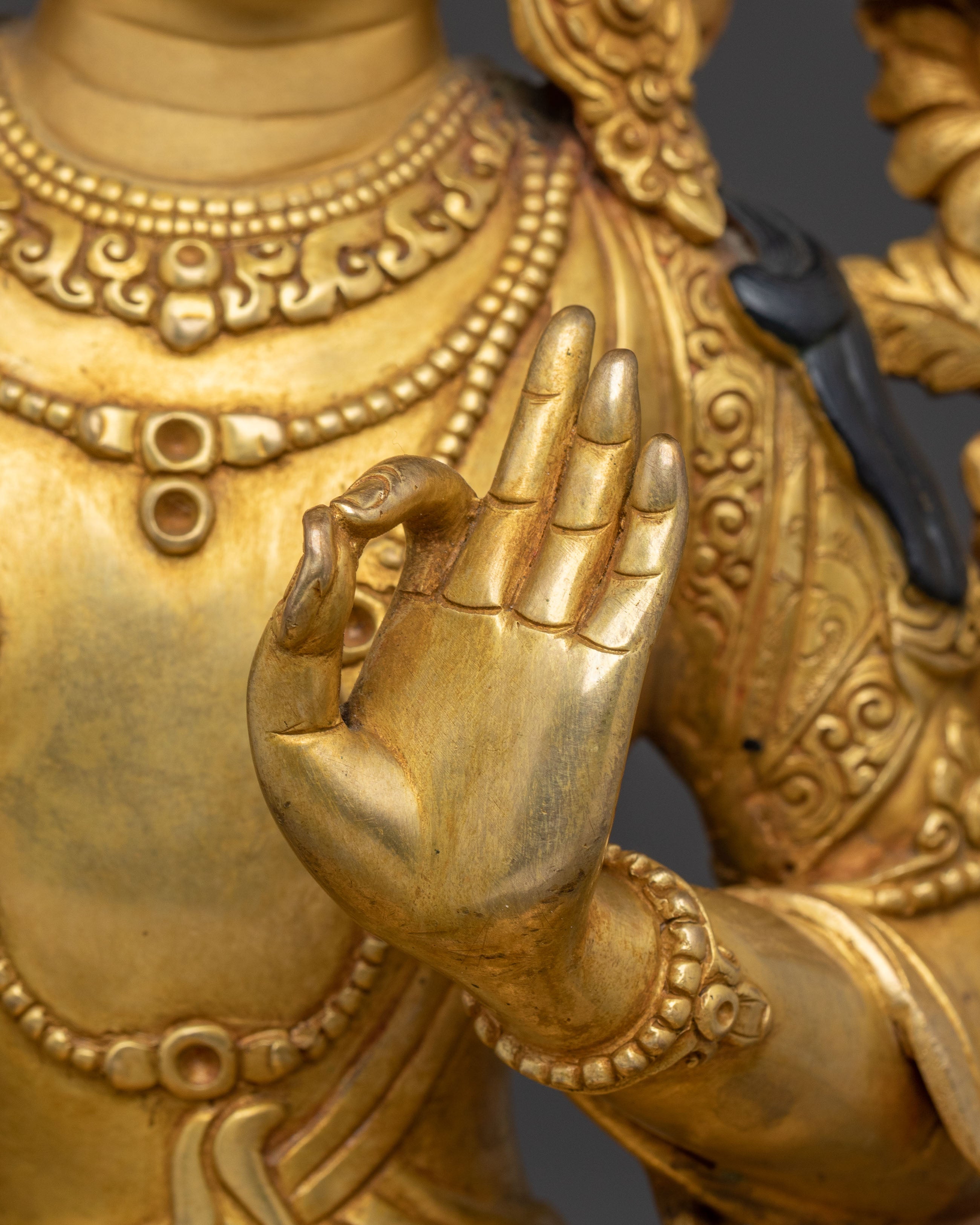Handmade Golden Manjushri Statue- Symbol of Wisdom