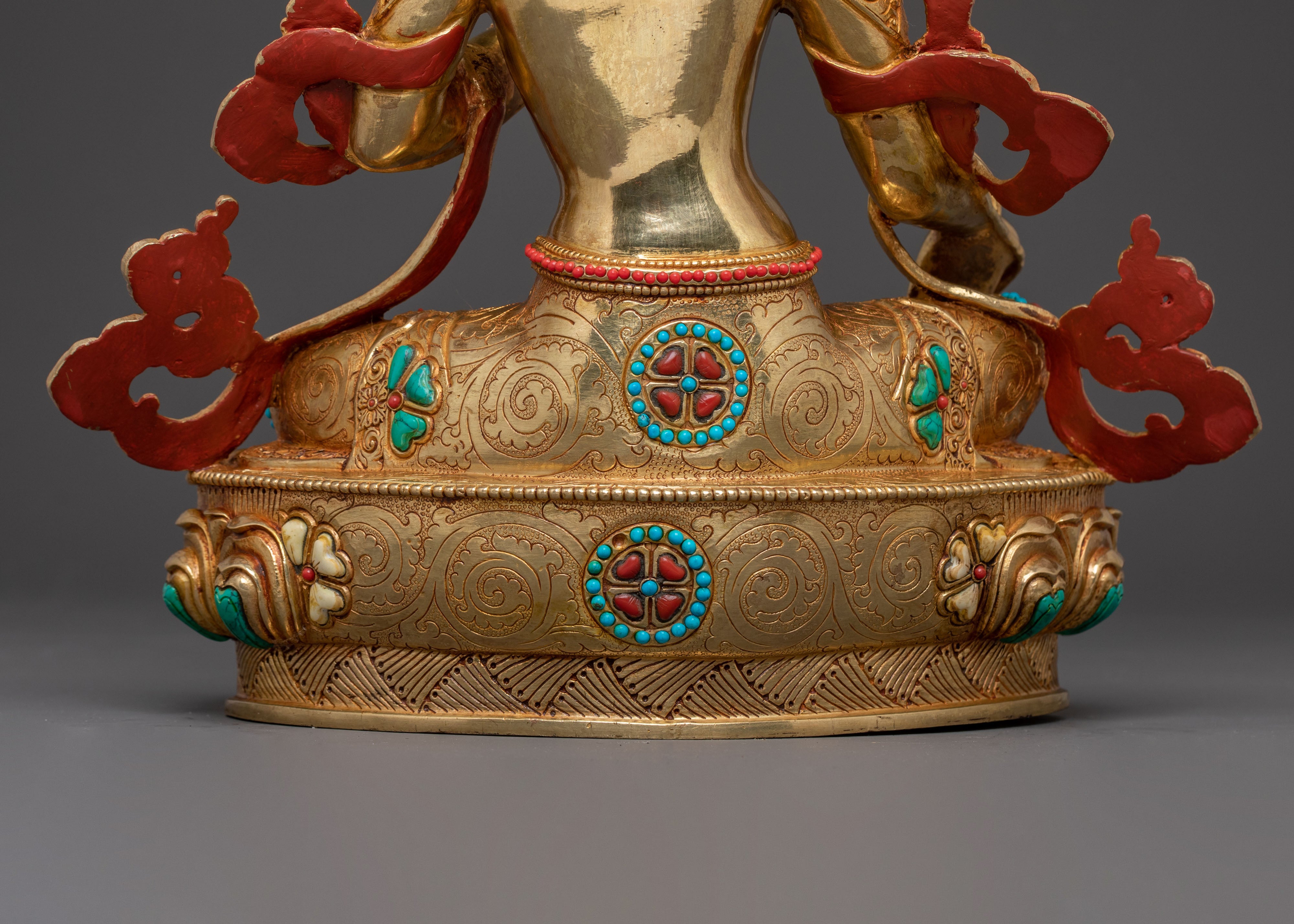 24k Gold Gilded Copper Green Tara Sculpture – Exquisite Himalayan Artistry