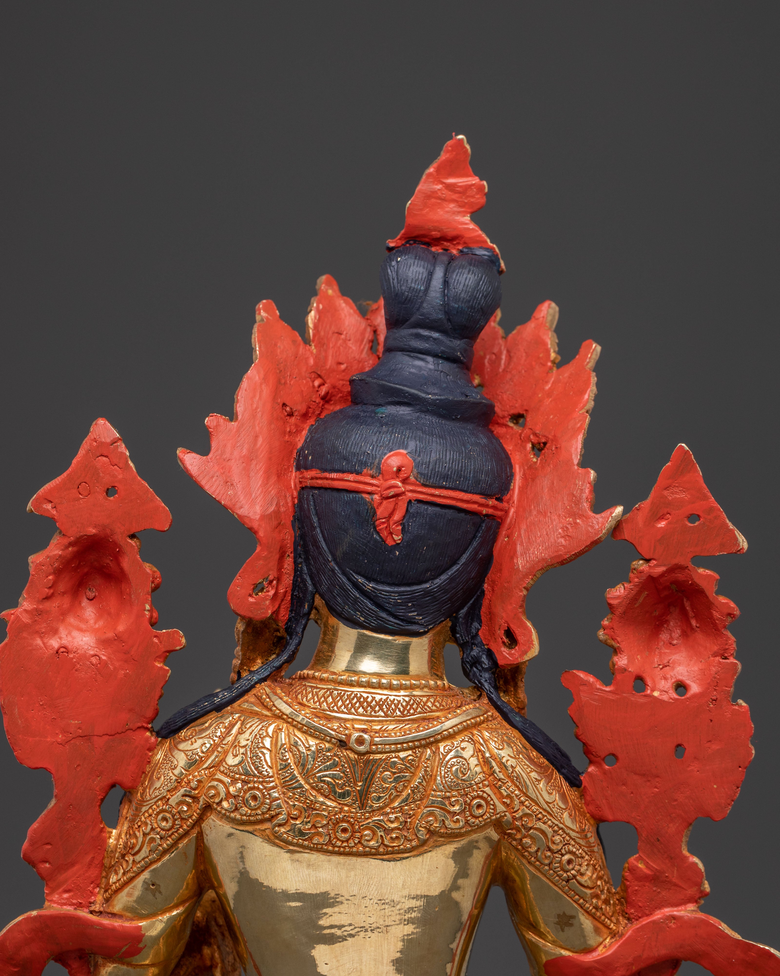 Handcrafted Goddess of Protection Green Tara Statue – 24K Gold Gilded Art