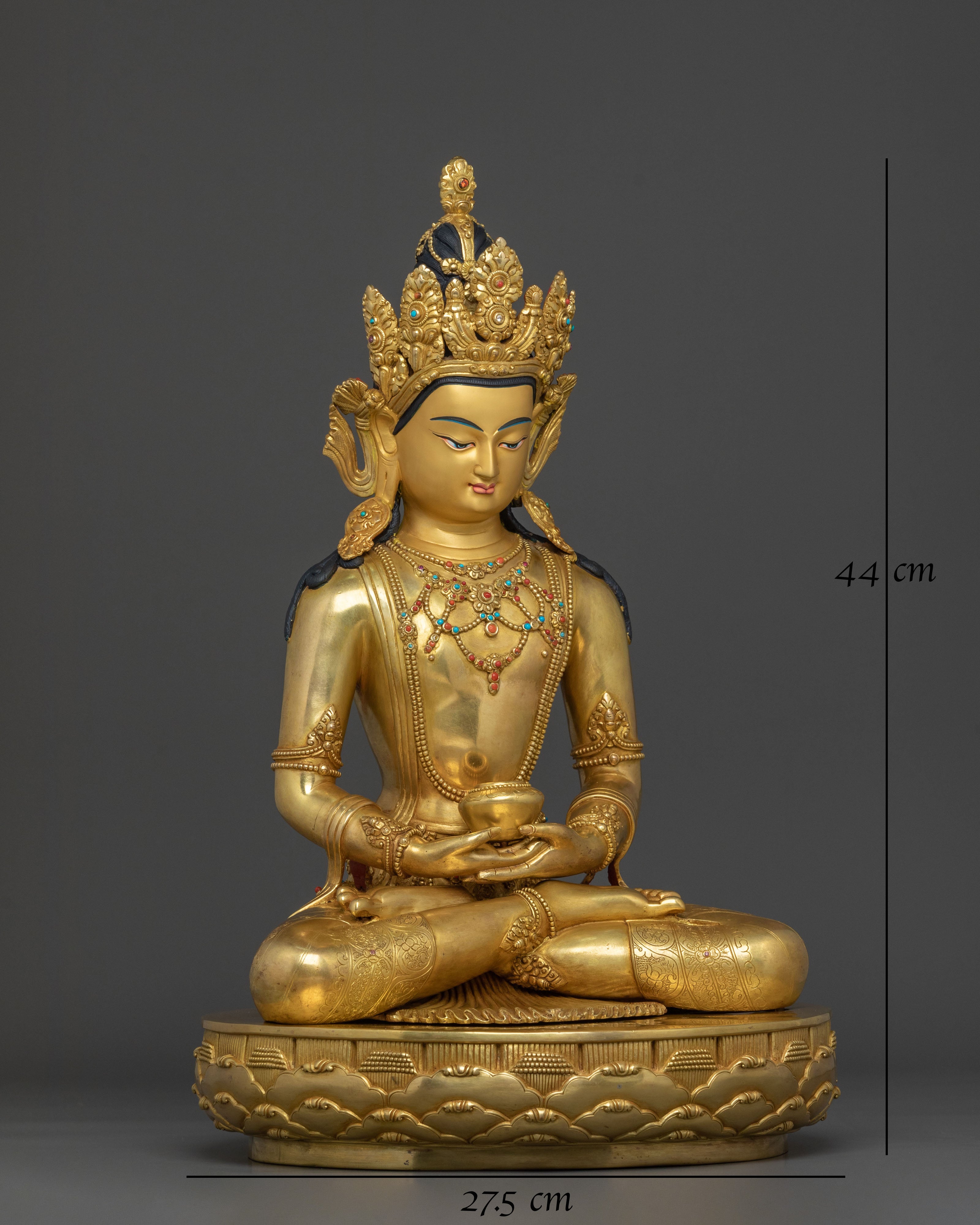 Crown Amitabha Buddha 24K Gold Gilded Statue