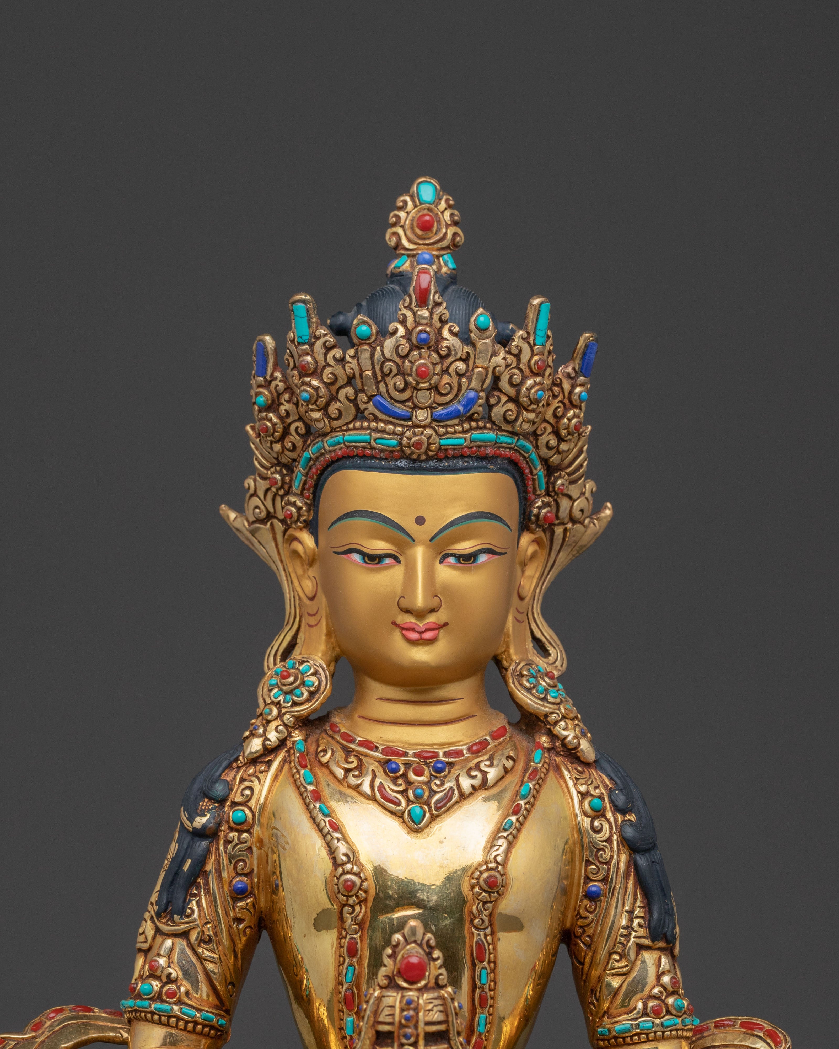 Amitayus Buddha Longevity Statue – Gold Gilded & Gemstone Inlaid