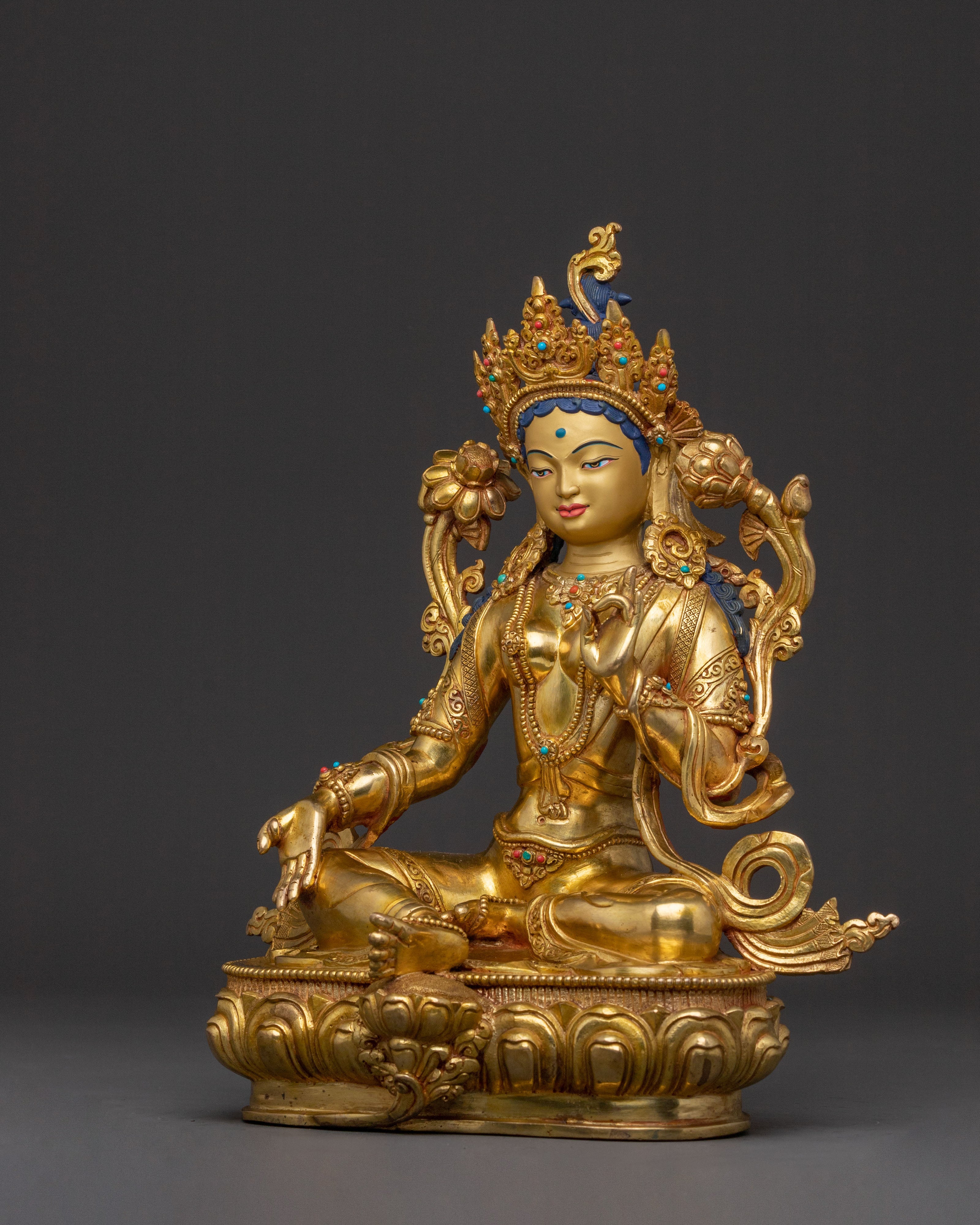 Green Tara Statue | Handcrafted 24K Gold Gilded