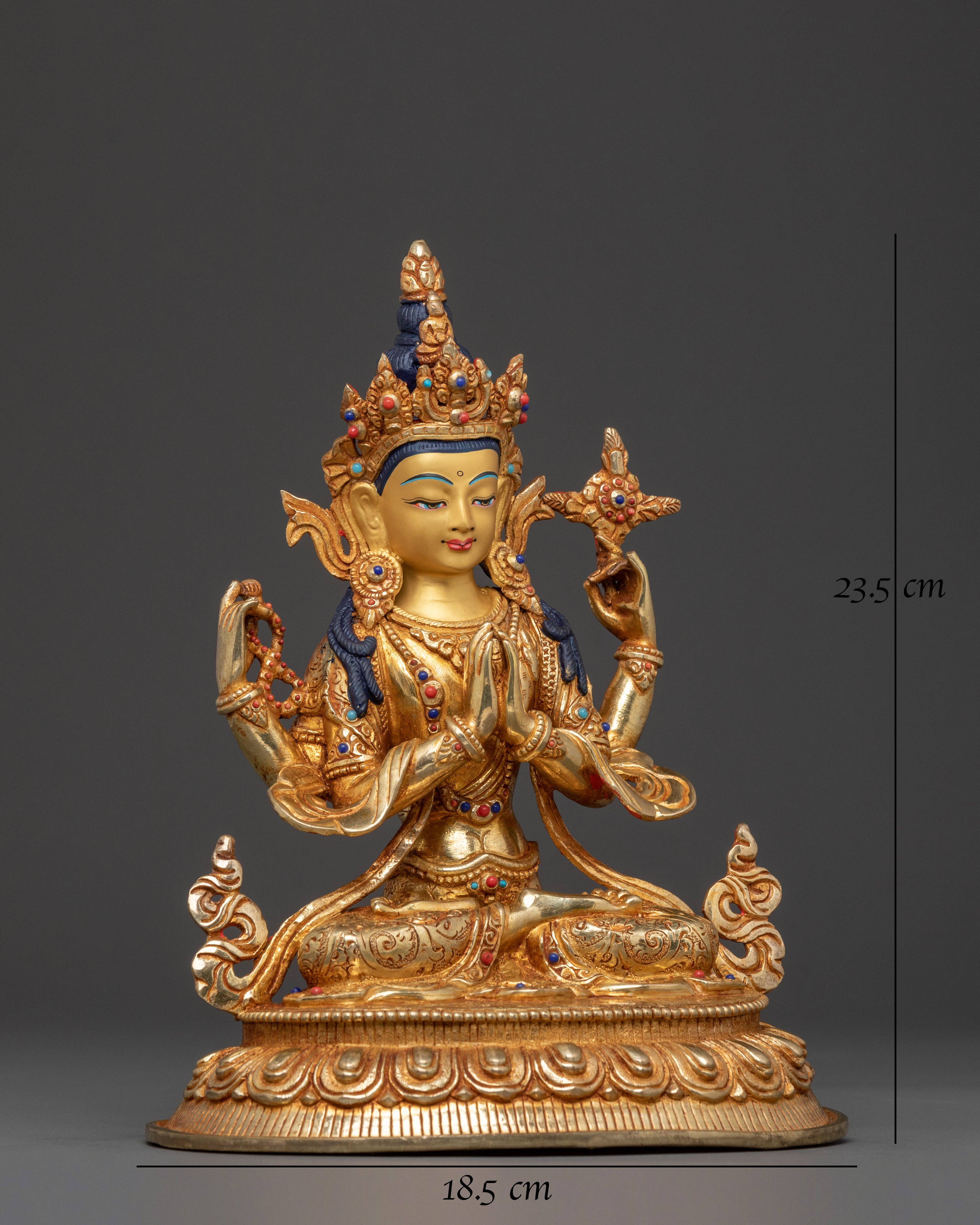 Chenrezig Mercy Statue: 24K Gold Gilded Copper