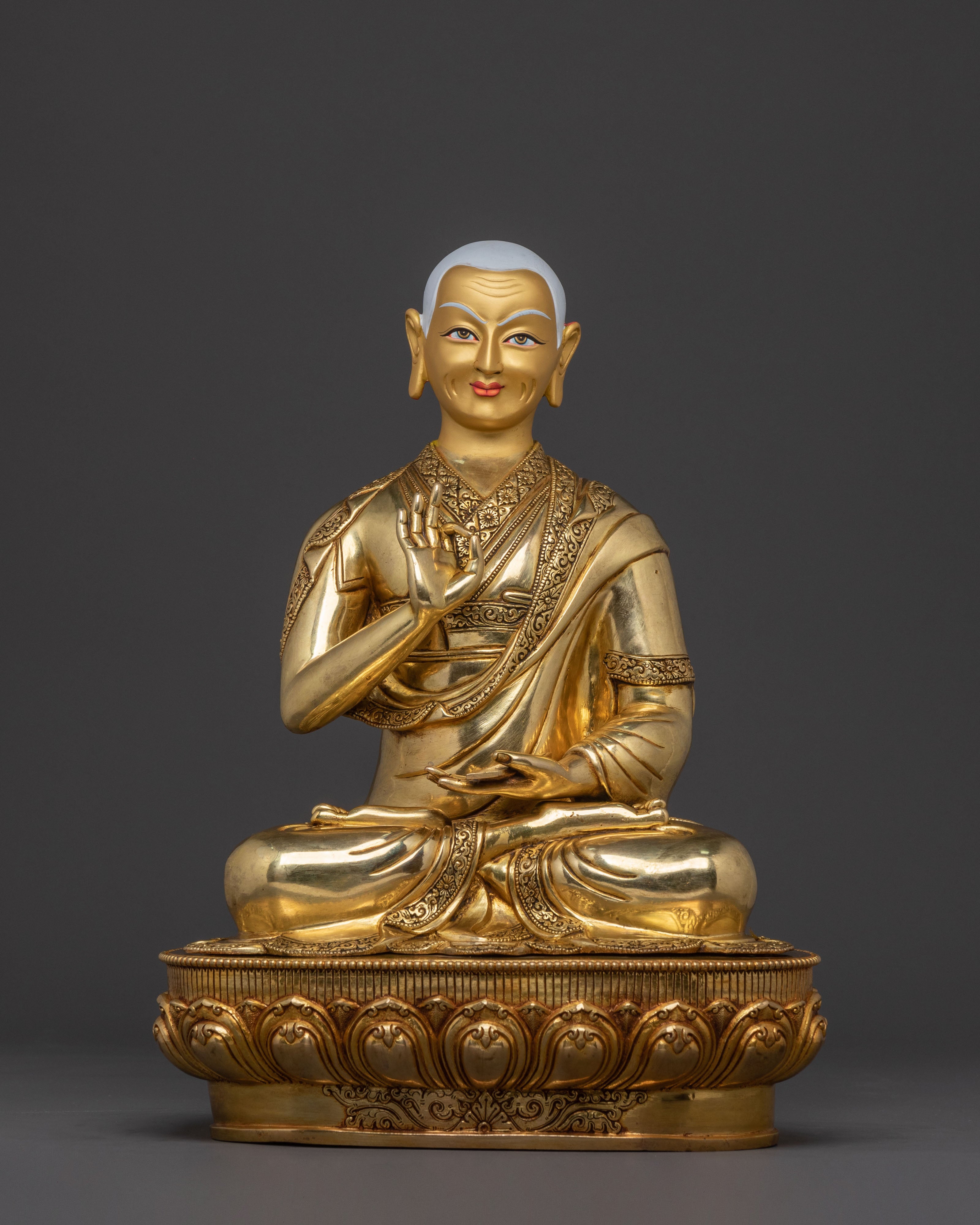 Tsongkhapa Traditional Statue with Disciples – Gilded Copper Masterpiece